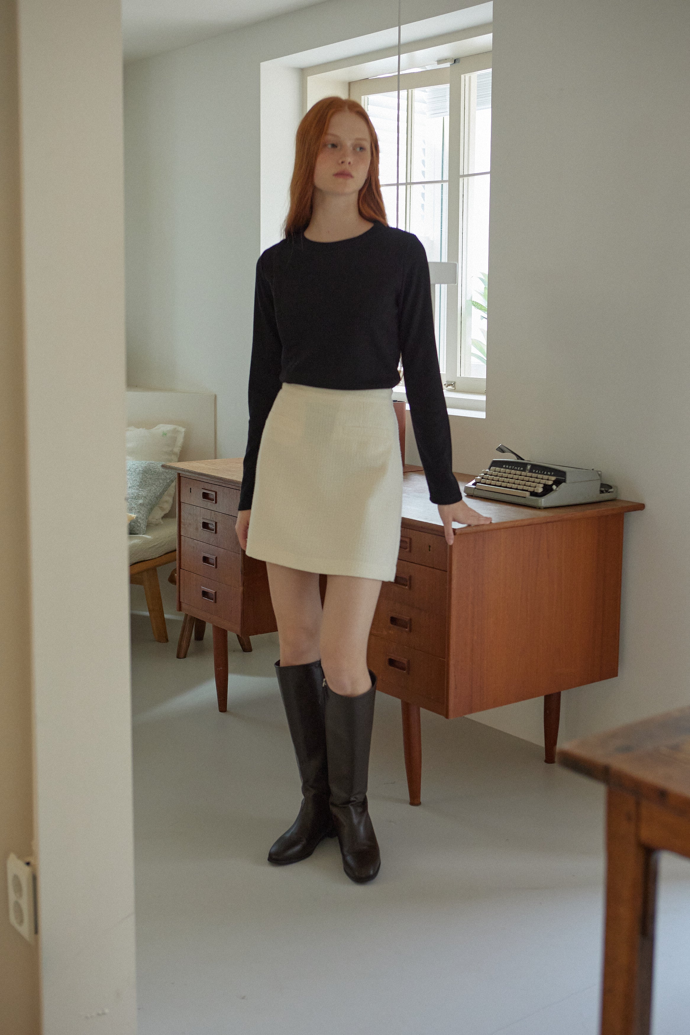 ROUND TWEED SKIRT_CREAM