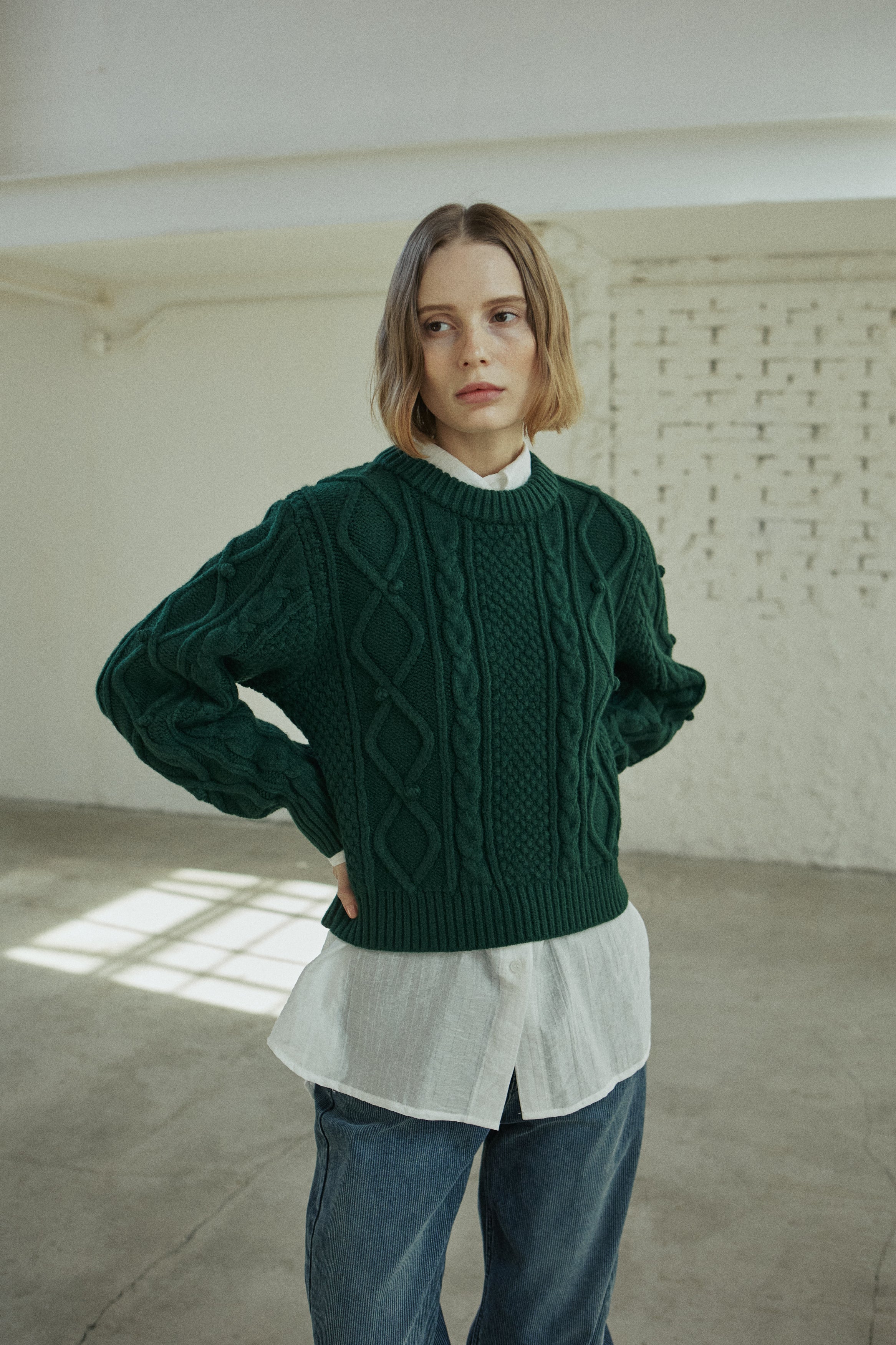 BELL CABLE KNIT_GREEN