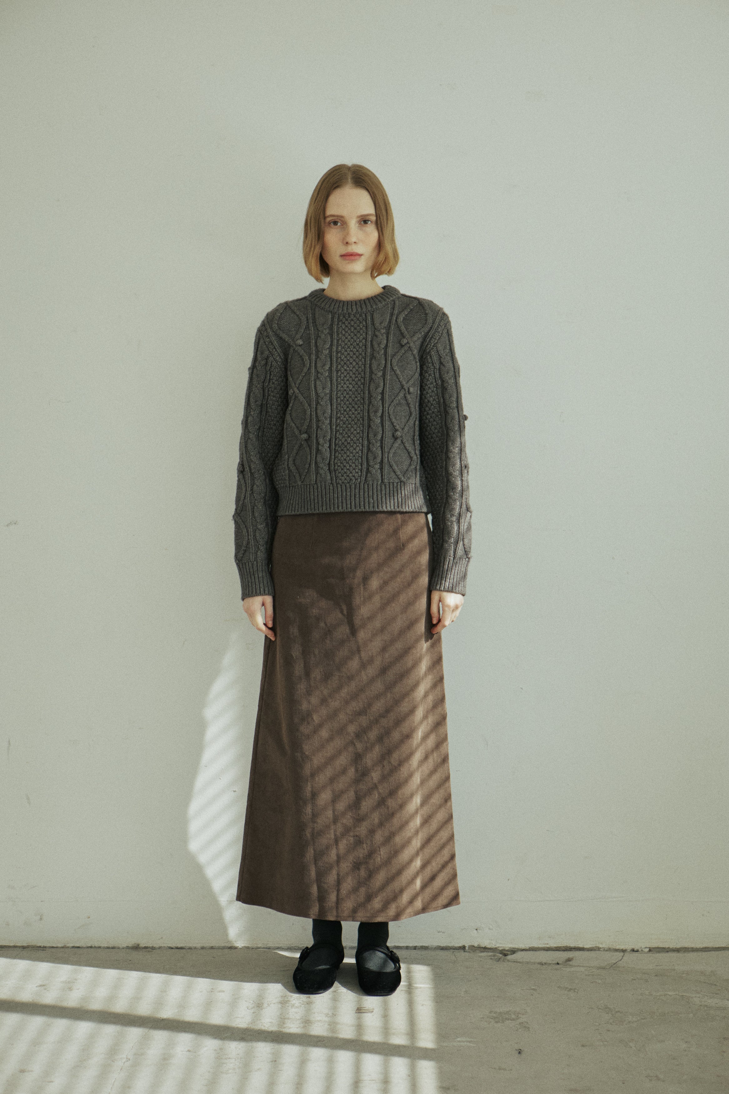 CORDUROY LINE SKIRT_BROWN