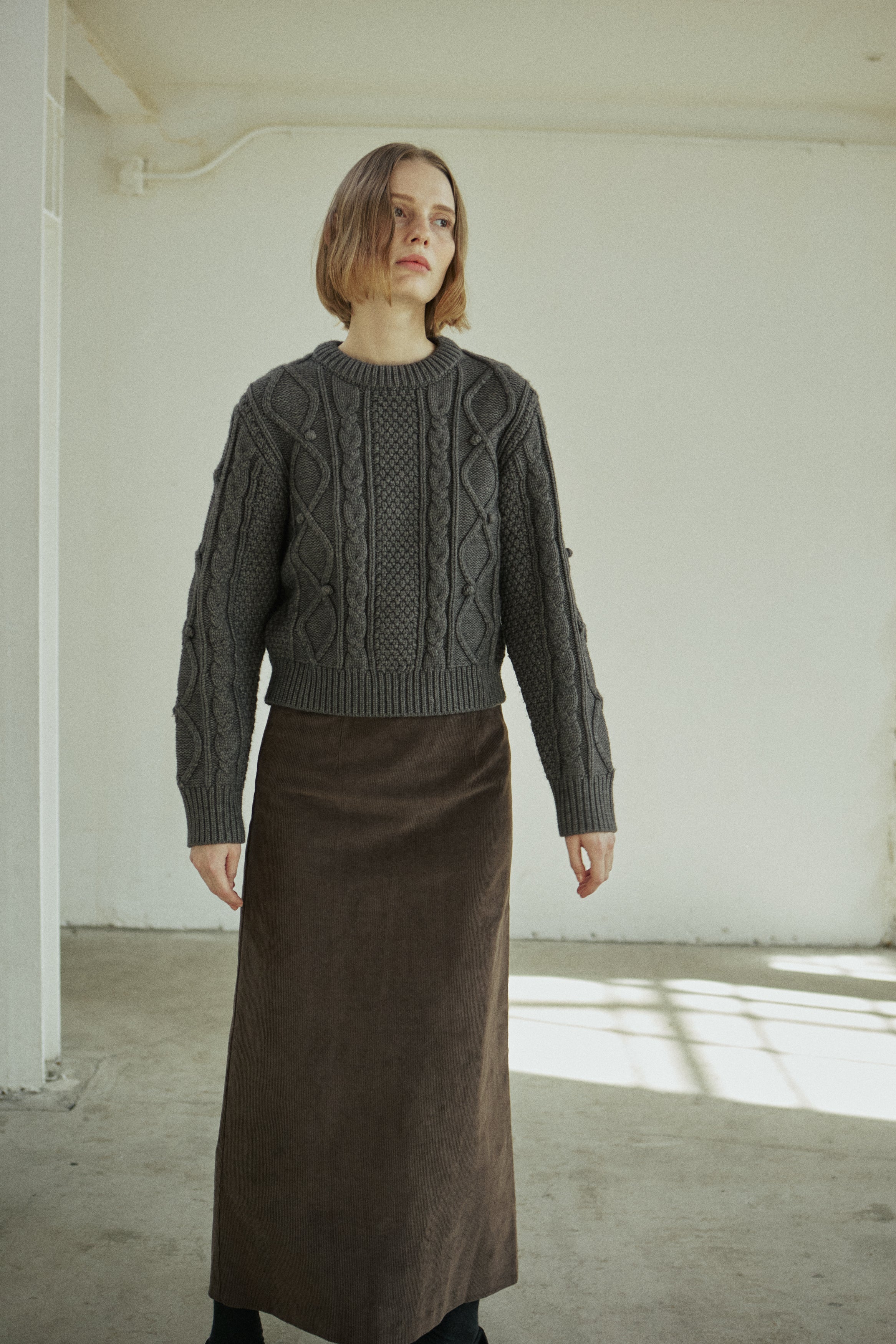 CORDUROY LINE SKIRT_BROWN