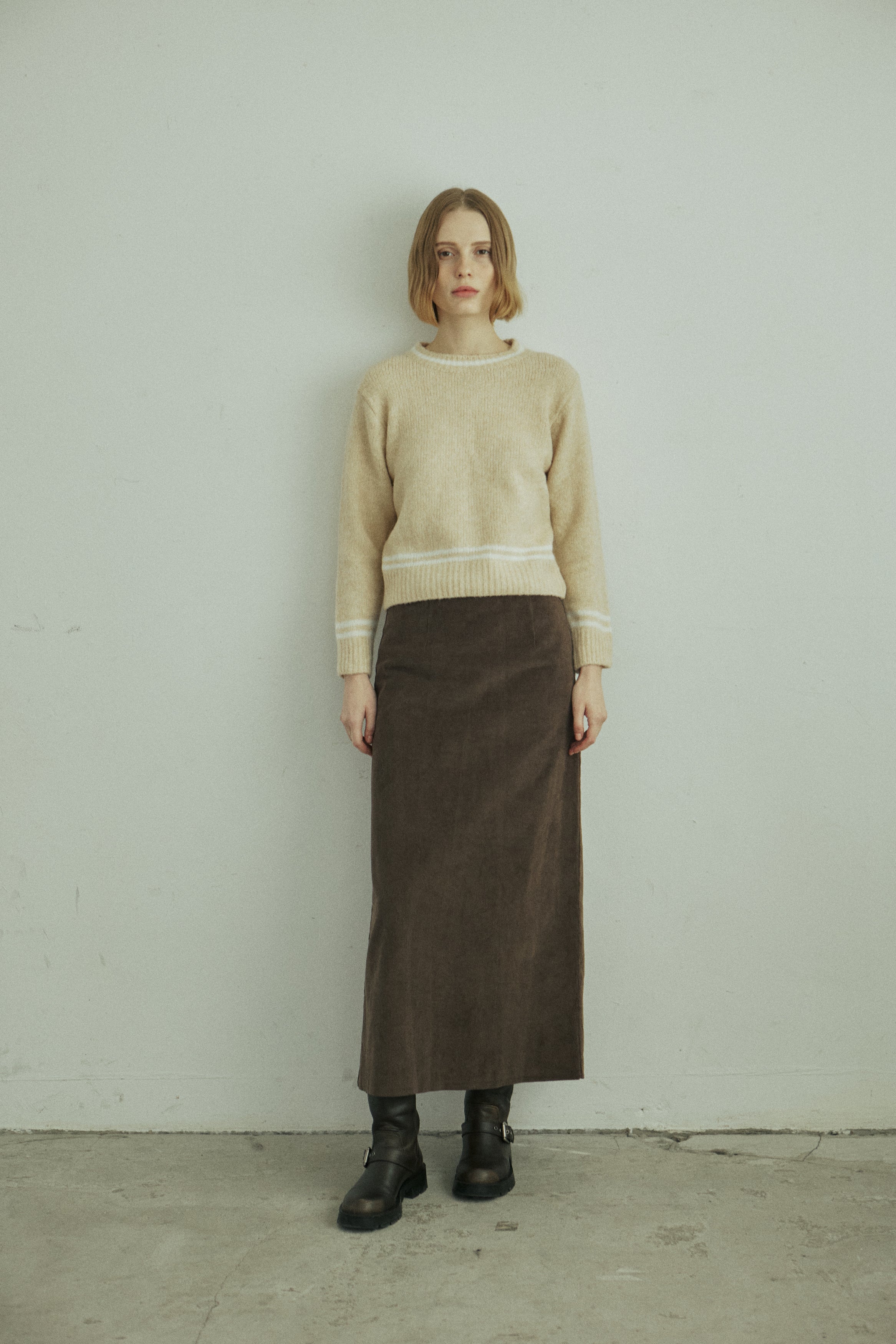 CORDUROY LINE SKIRT_BROWN