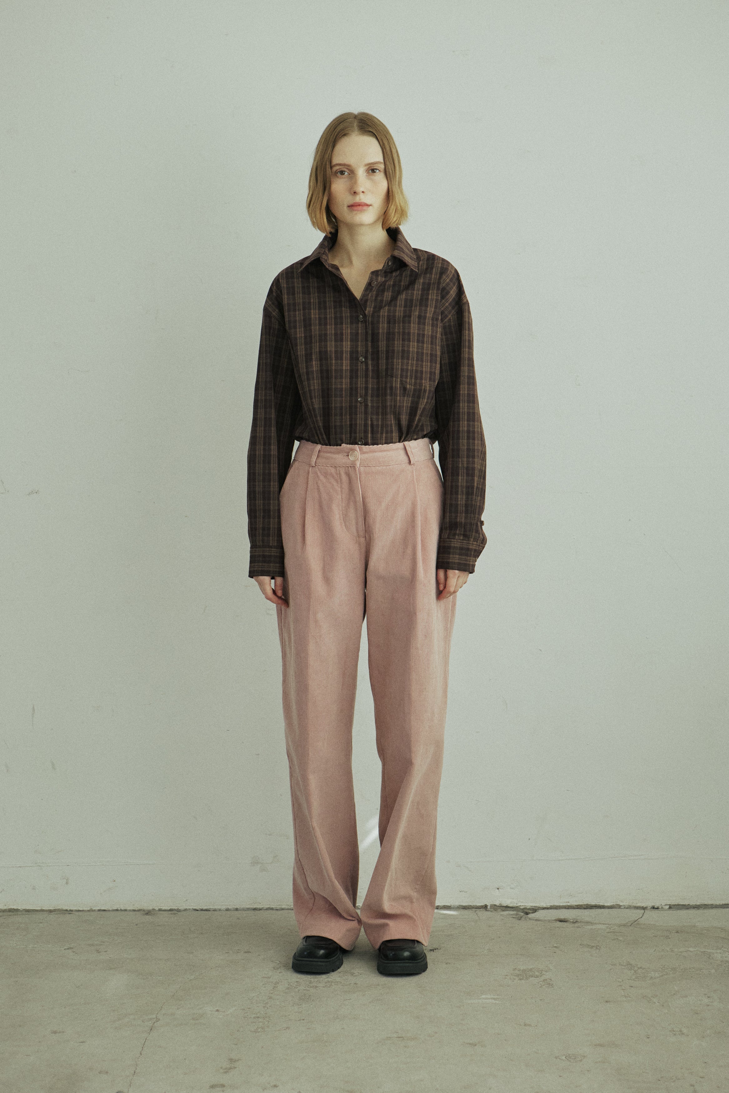 CORDUROY TUCKED PANTS_PINK