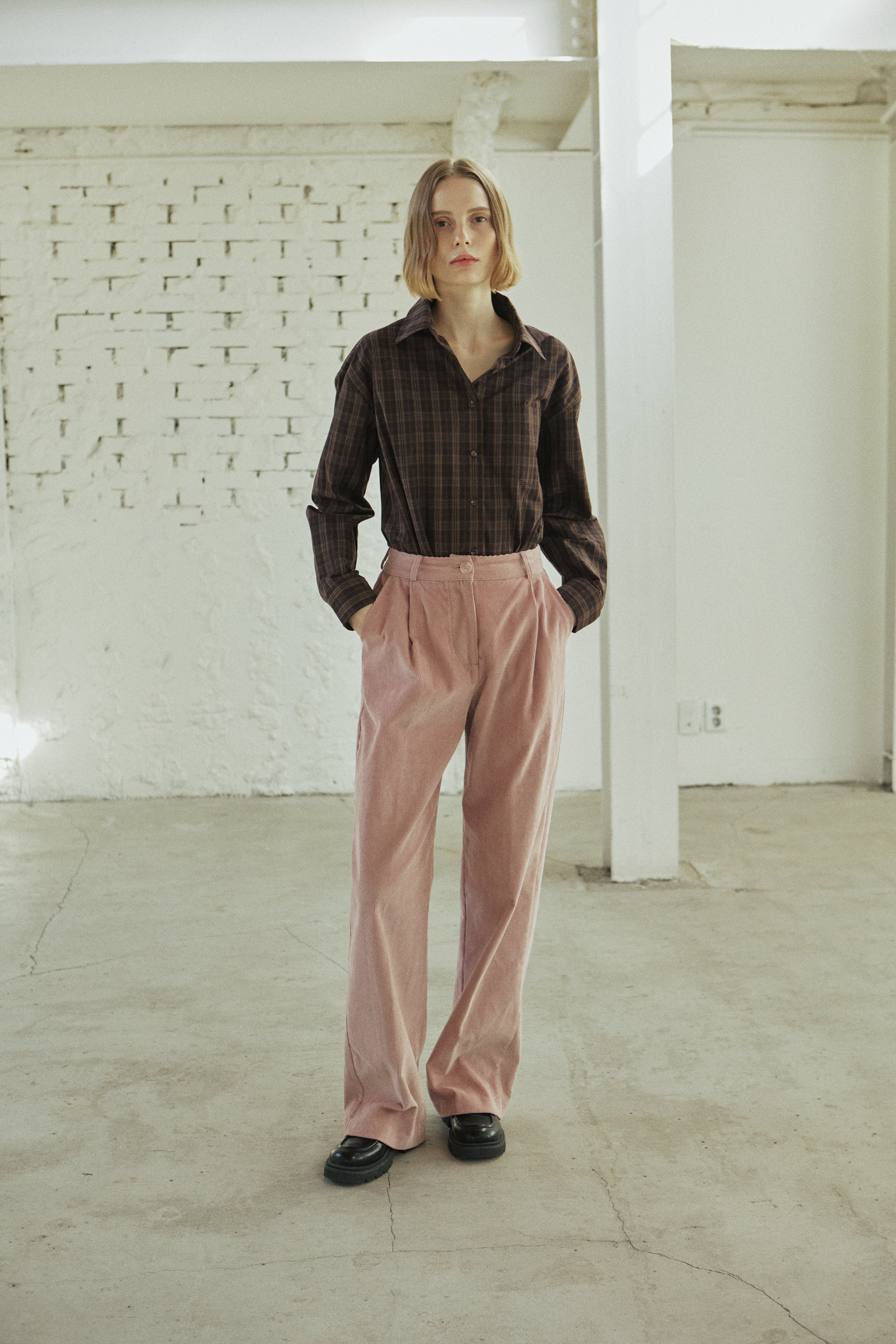 CORDUROY TUCKED PANTS_PINK