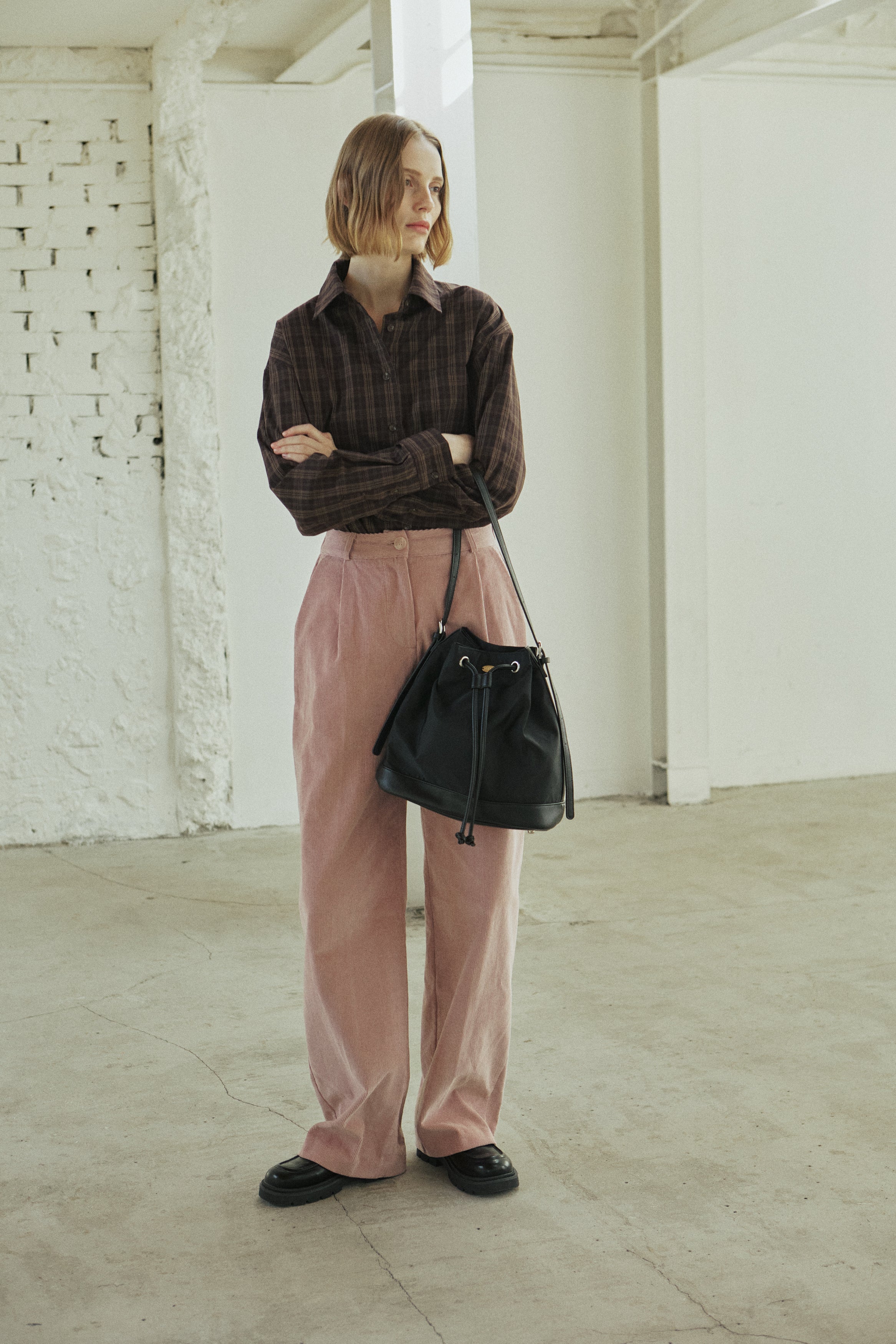 CORDUROY TUCKED PANTS_PINK