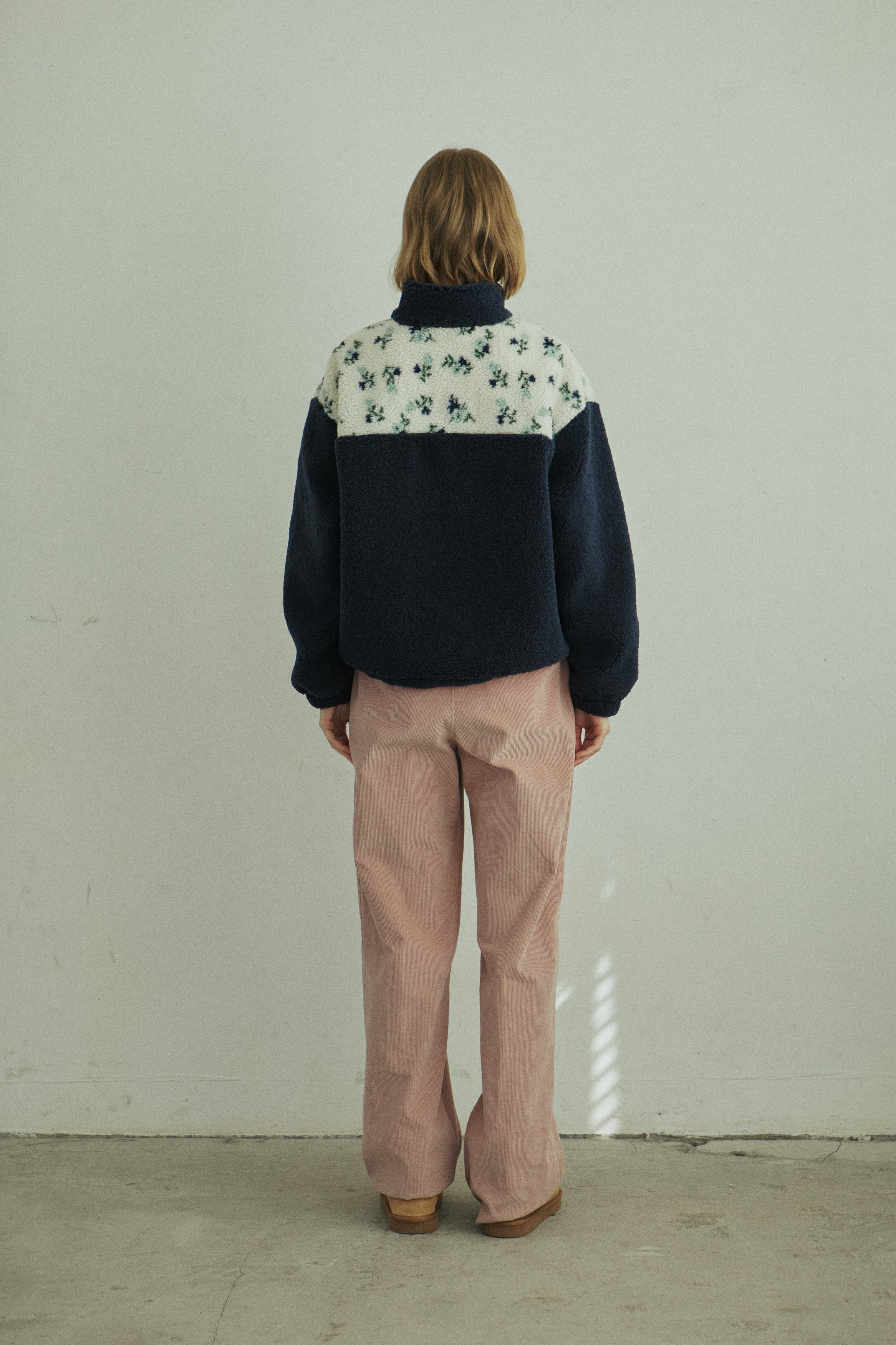 FLOWER FLEECE ZIP UP_BLEU MARINE