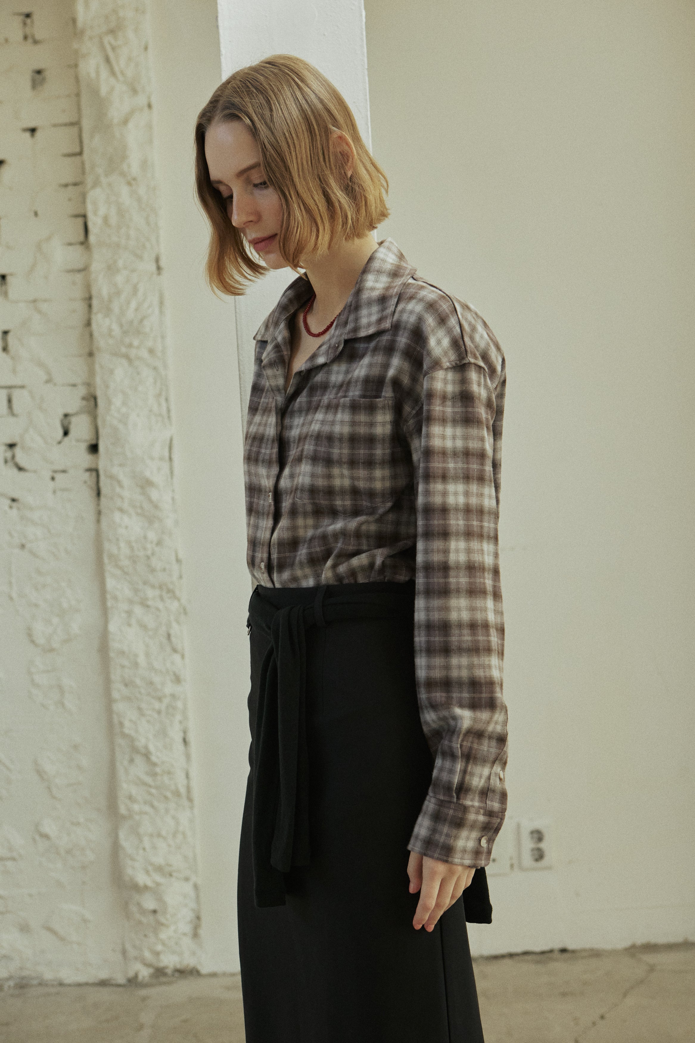 SPREAD CHECK SHIRT_BROWN