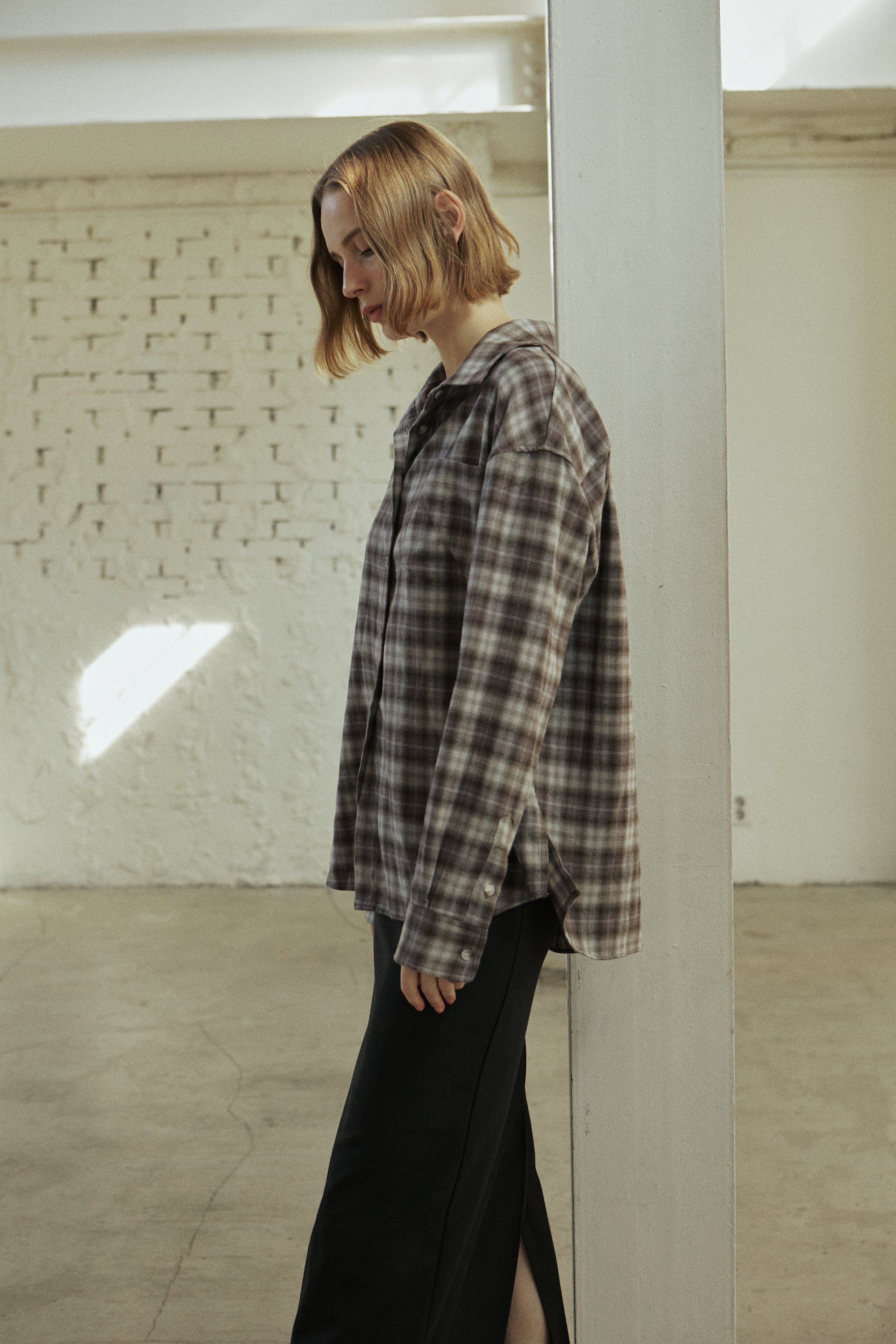 SPREAD CHECK SHIRT_BROWN