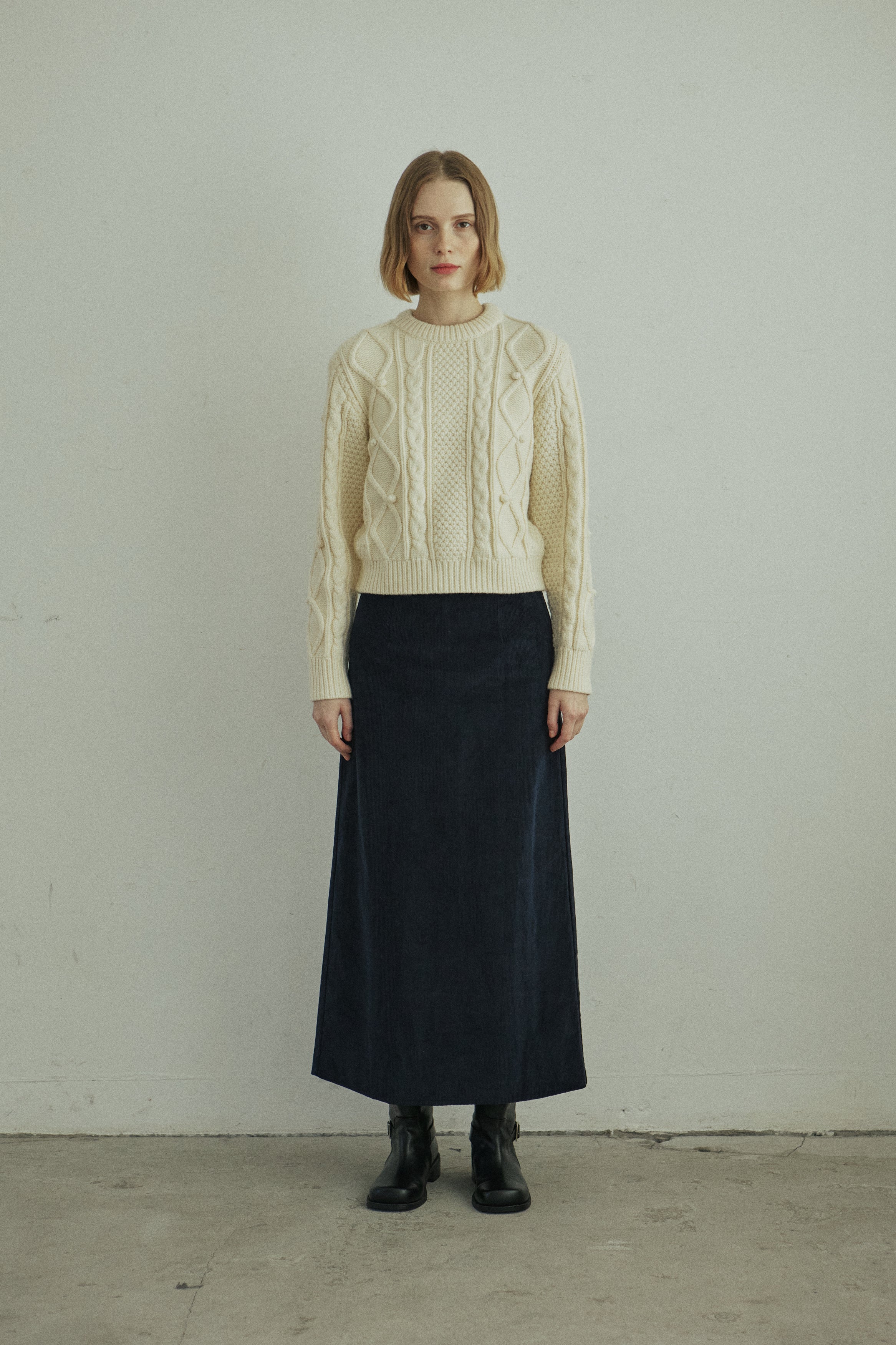 CORDUROY LINE SKIRT_BLEU MARINE