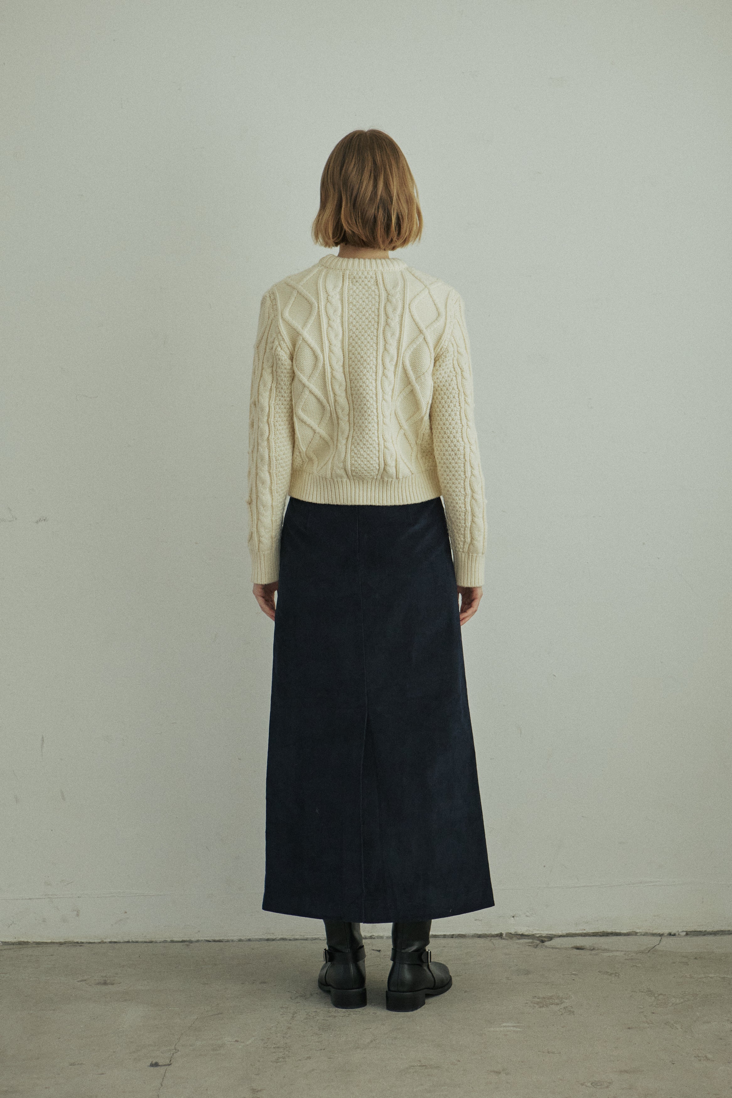 CORDUROY LINE SKIRT_BLEU MARINE