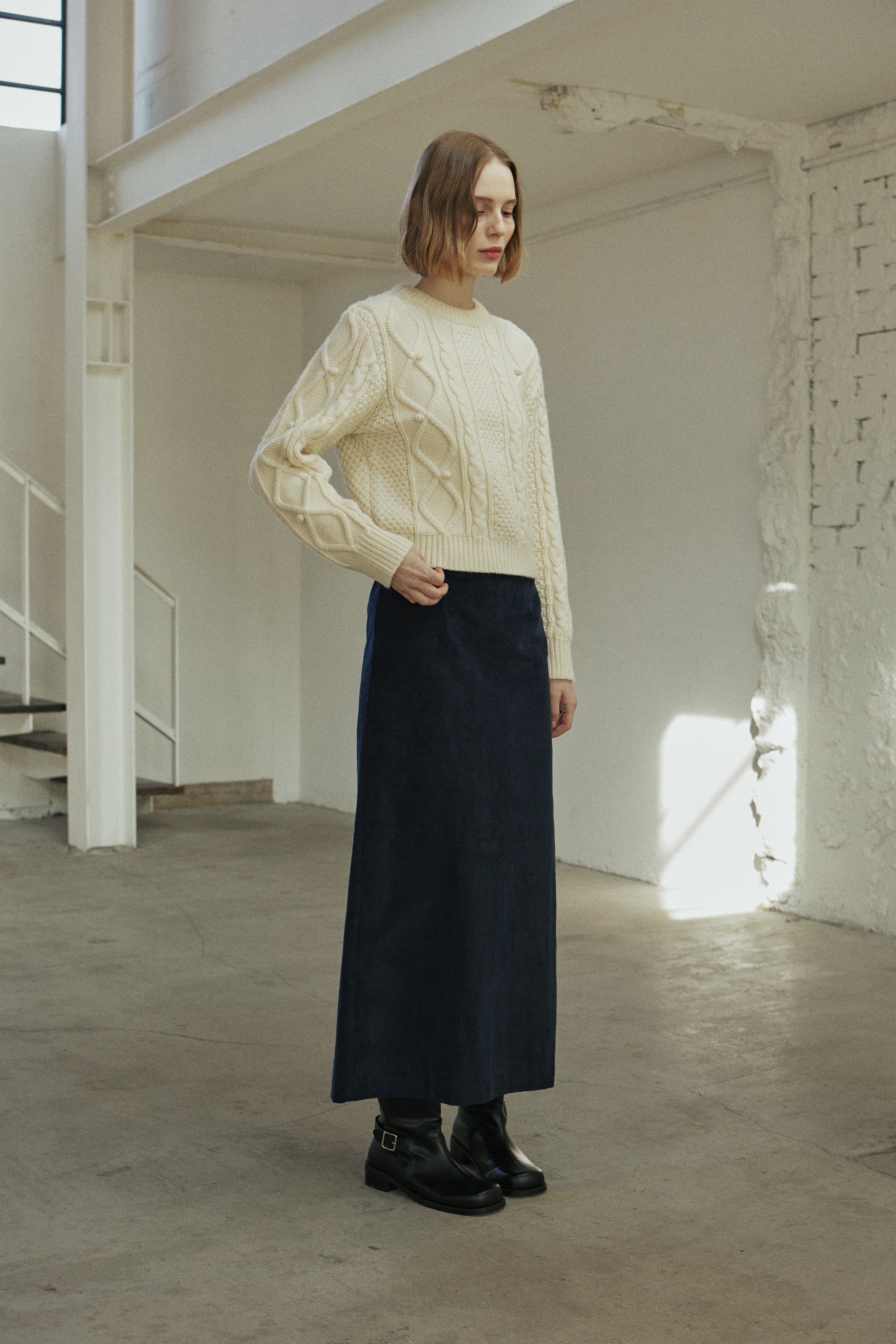 CORDUROY LINE SKIRT_BLEU MARINE