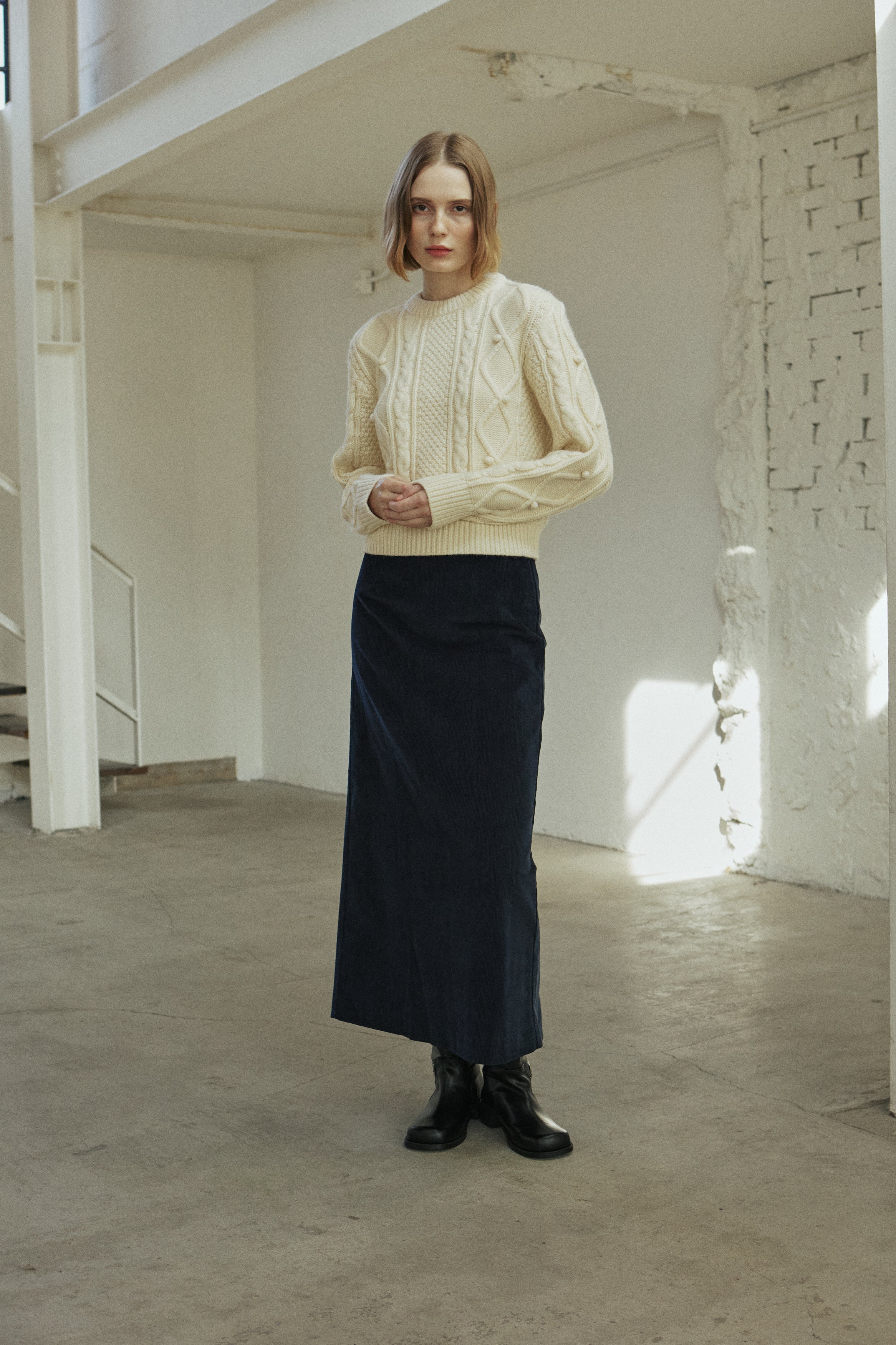 CORDUROY LINE SKIRT_BLEU MARINE