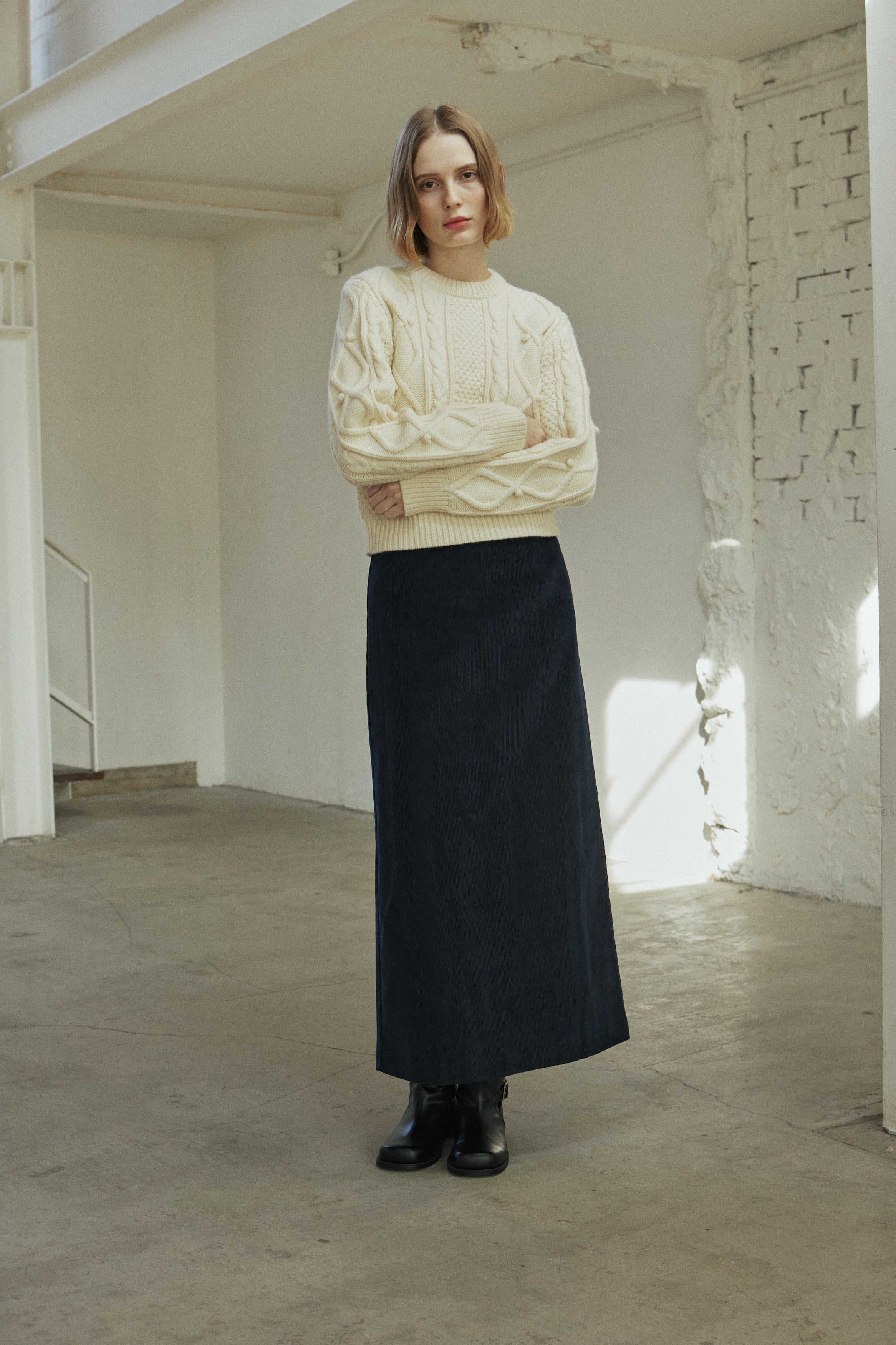 CORDUROY LINE SKIRT_BLEU MARINE