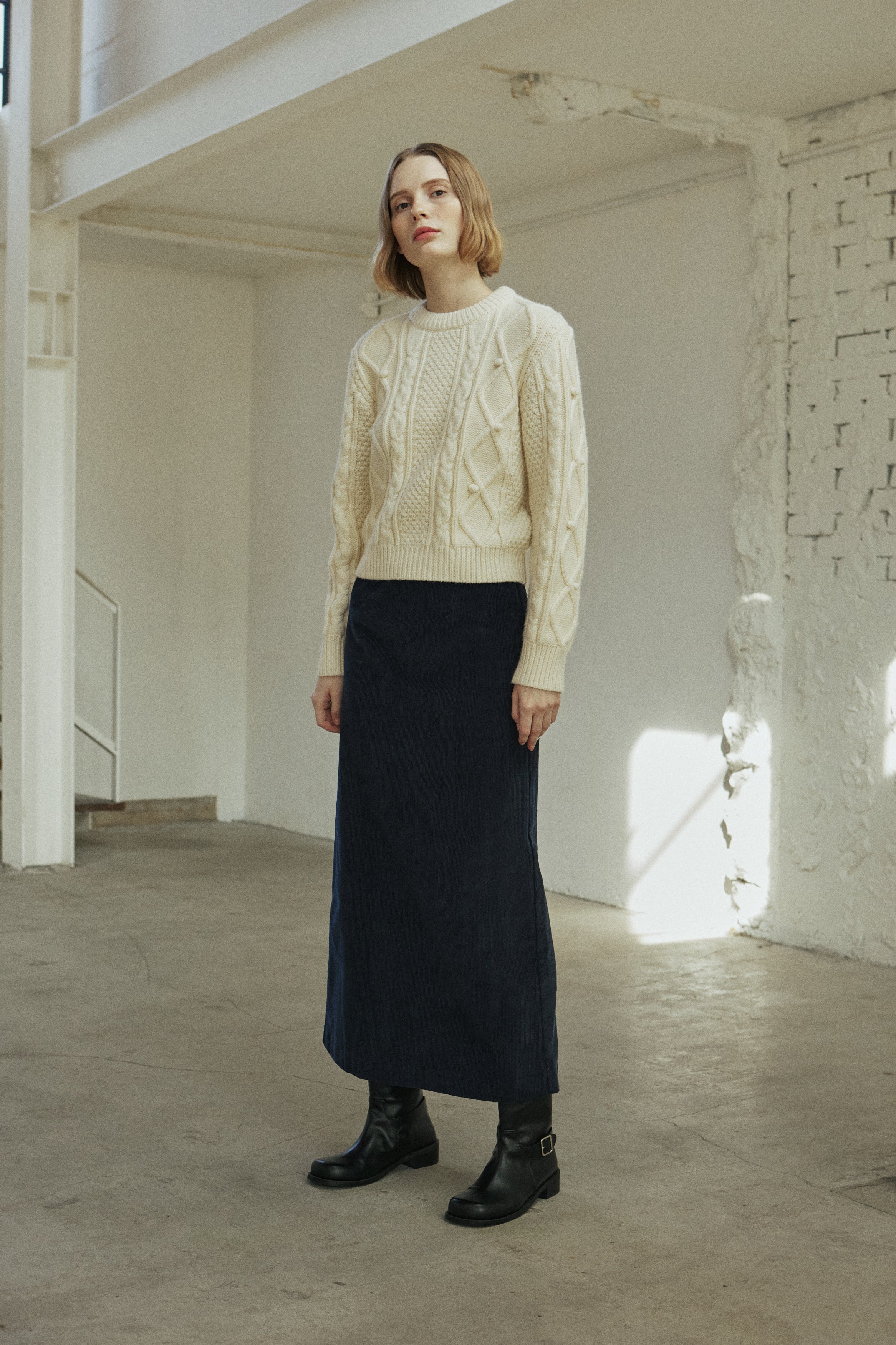 CORDUROY LINE SKIRT_BLEU MARINE