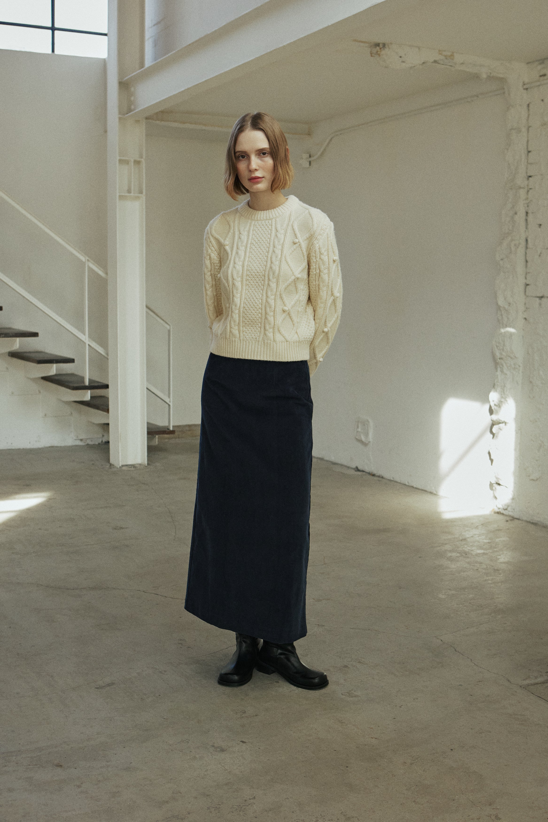 CORDUROY LINE SKIRT_BLEU MARINE