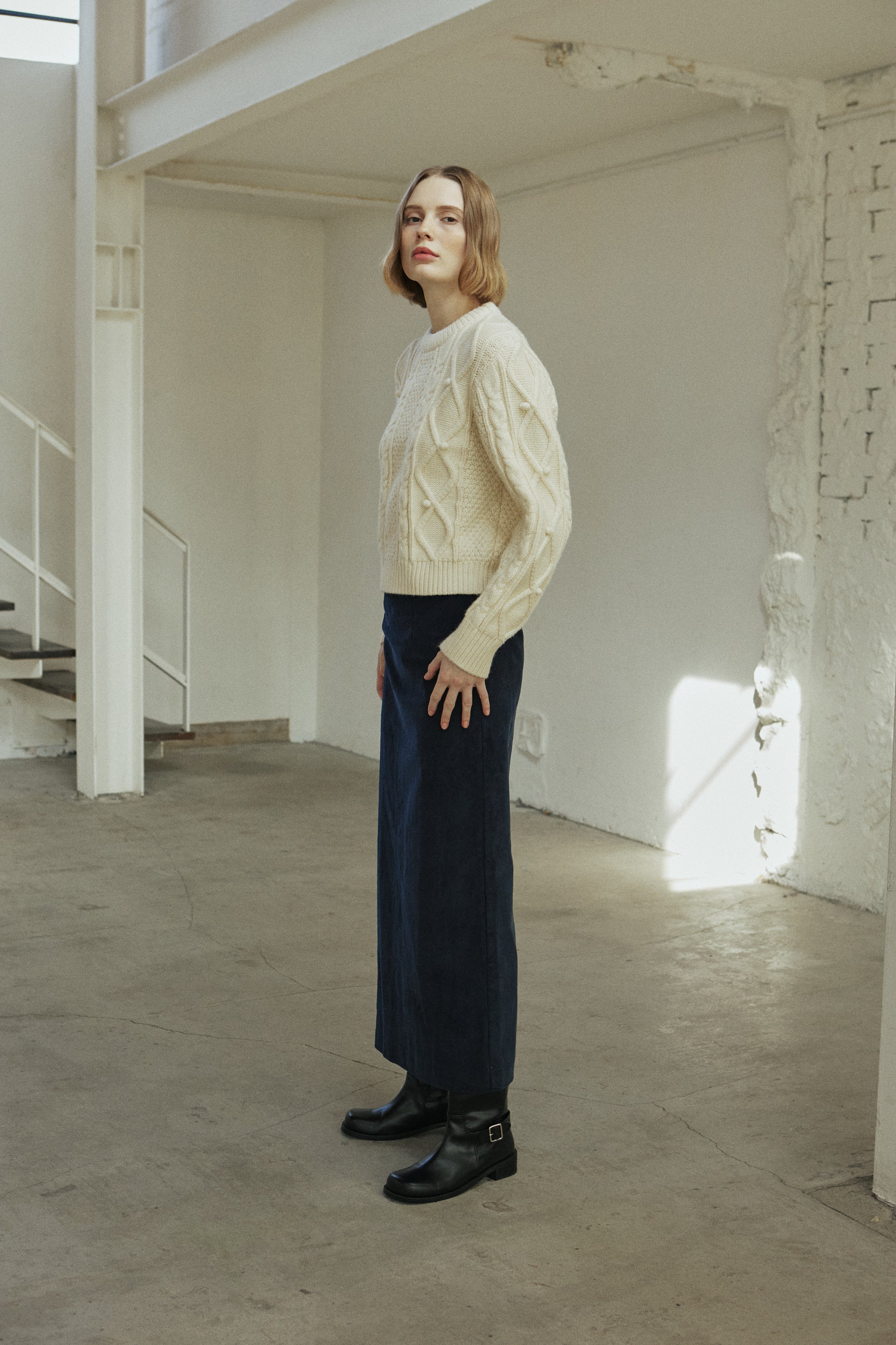 CORDUROY LINE SKIRT_BLEU MARINE