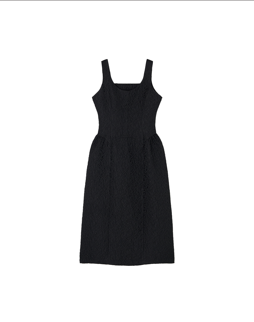 BACK BANDING JACQUARD DRESS_BLACK