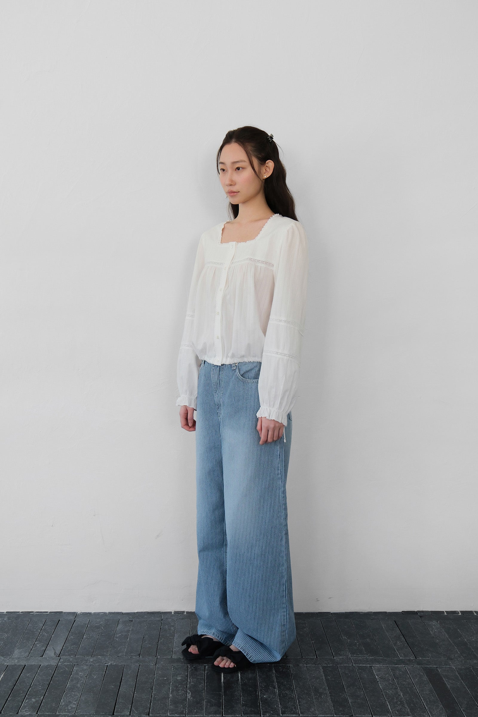 MOUI STRIPE DENIM PANTS_MID BLUE