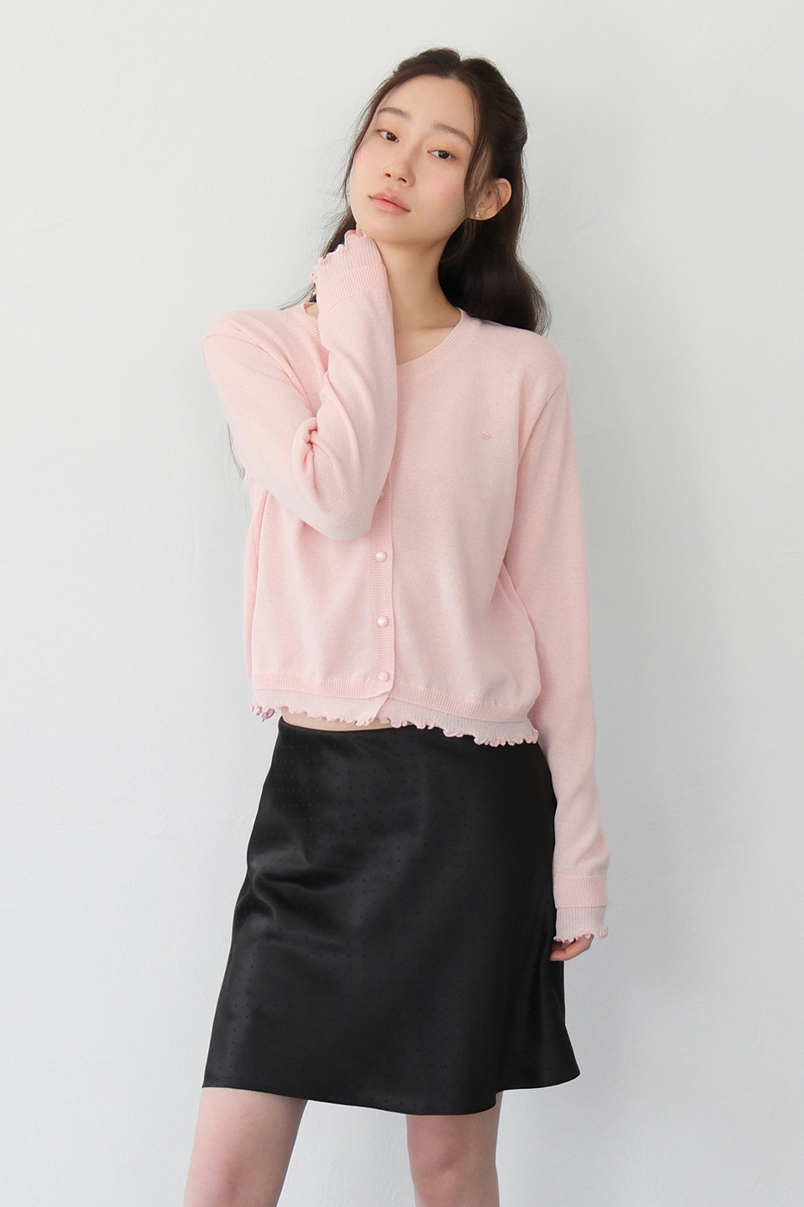 MOUI LAYERED FRILL CARDIGAN_PINK