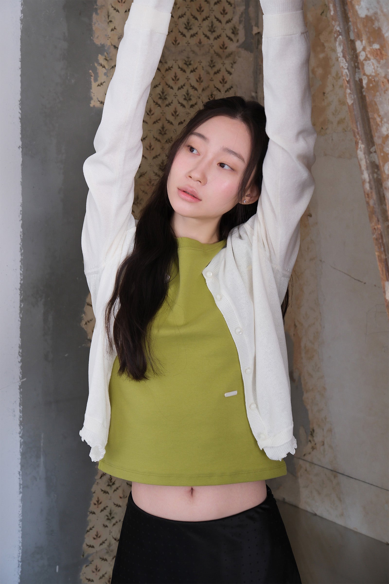 MOUI LAYERED FRILL CARDIGAN_IVORY