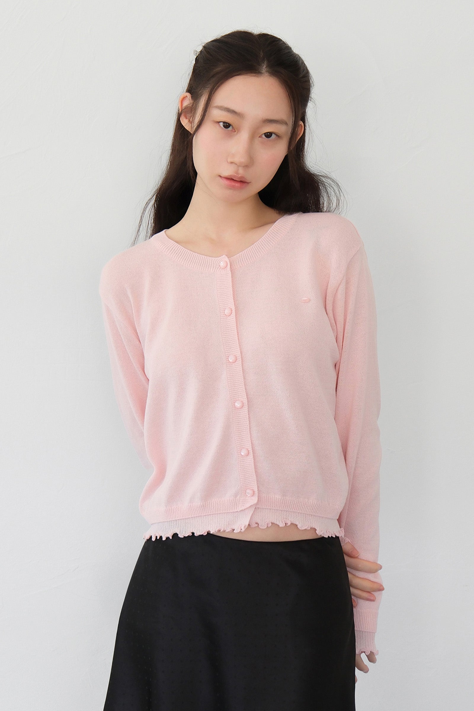 MOUI LAYERED FRILL CARDIGAN_PINK