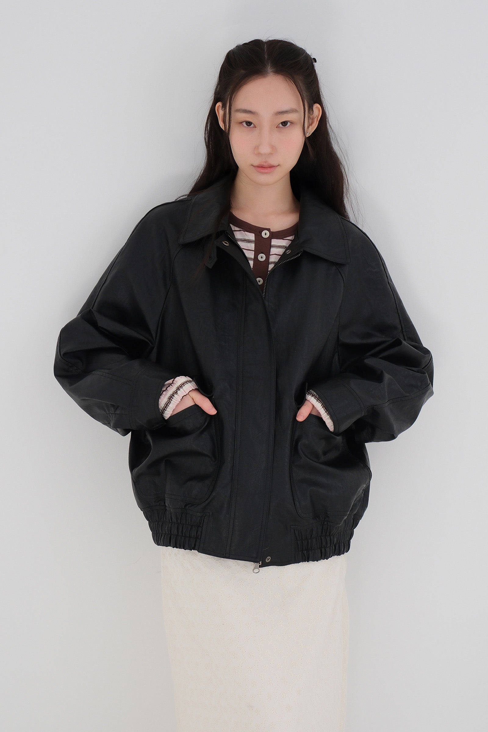 MOUI FAUX LEATHER BLOUSON_BLACK