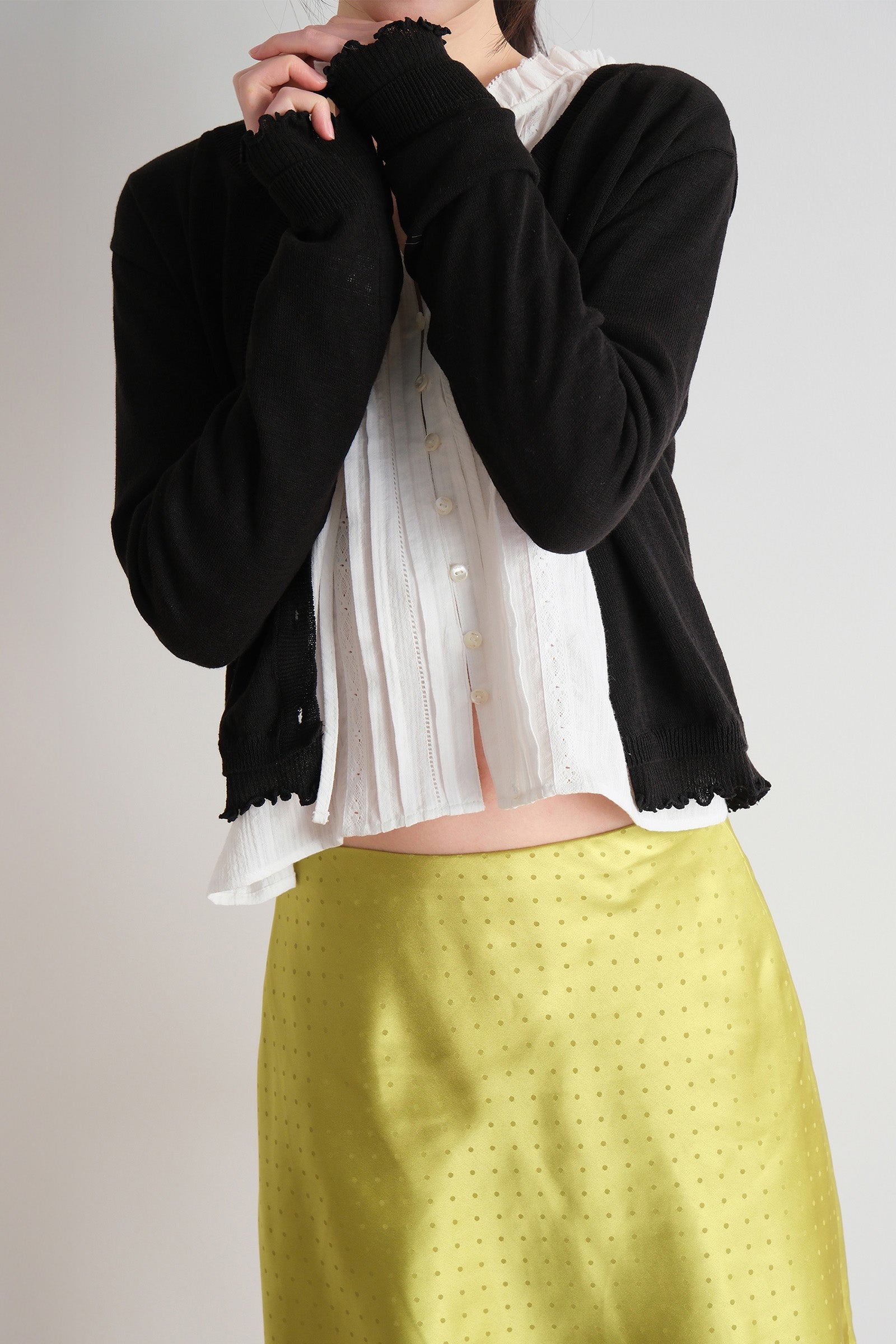 MOUI CARDIGAN À VOLANTS SUPERPOSÉS_NOIR