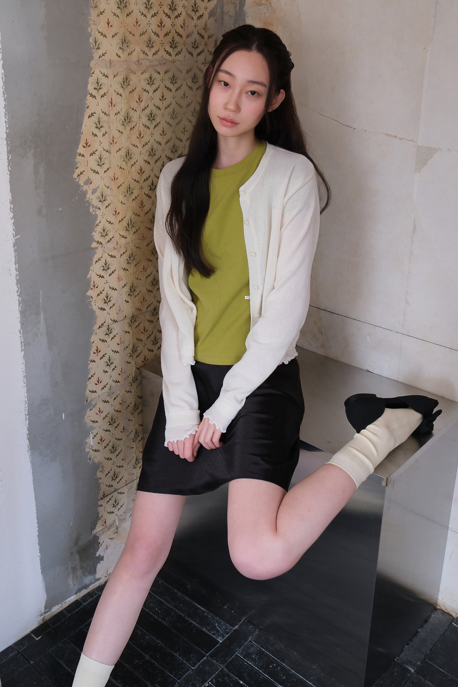 MOUI LAYERED FRILL CARDIGAN_IVORY