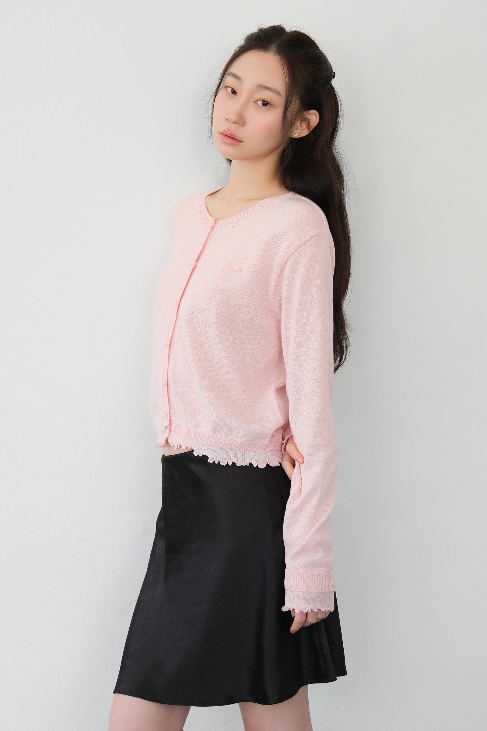 MOUI LAYERED FRILL CARDIGAN_PINK