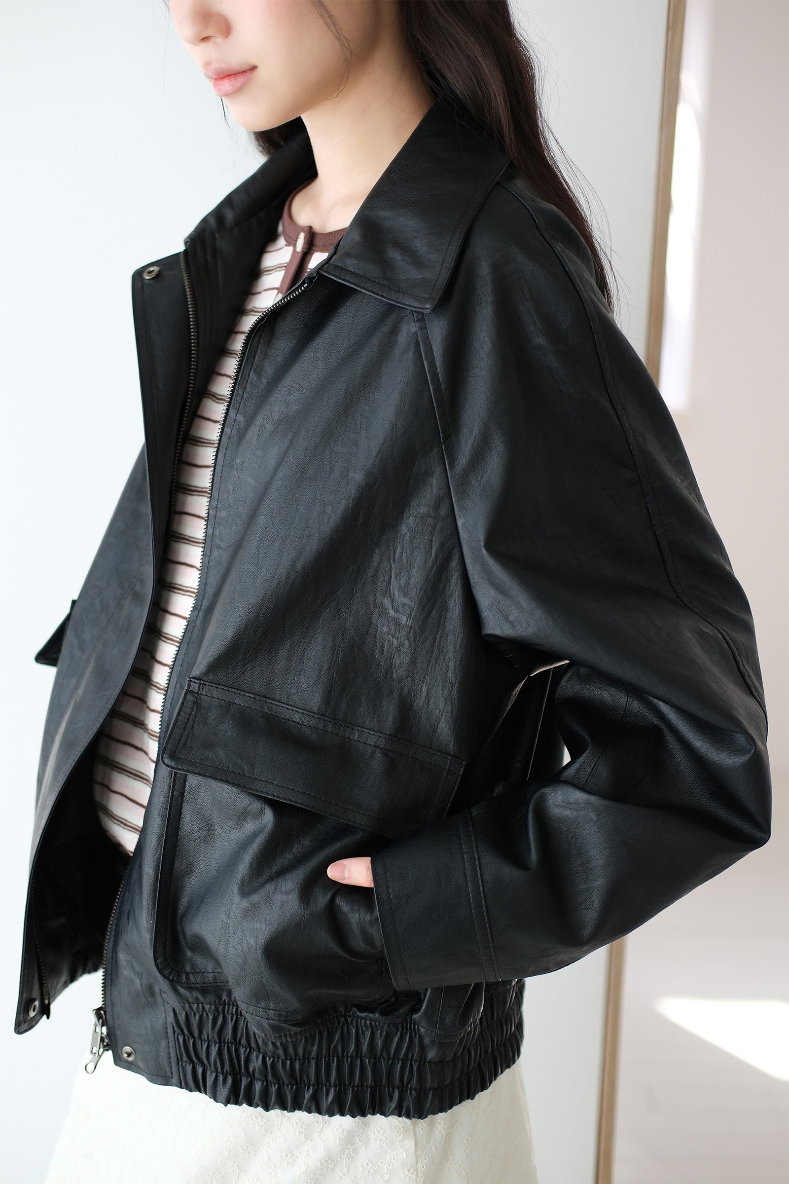 MOUI FAUX LEATHER BLOUSON_BLACK