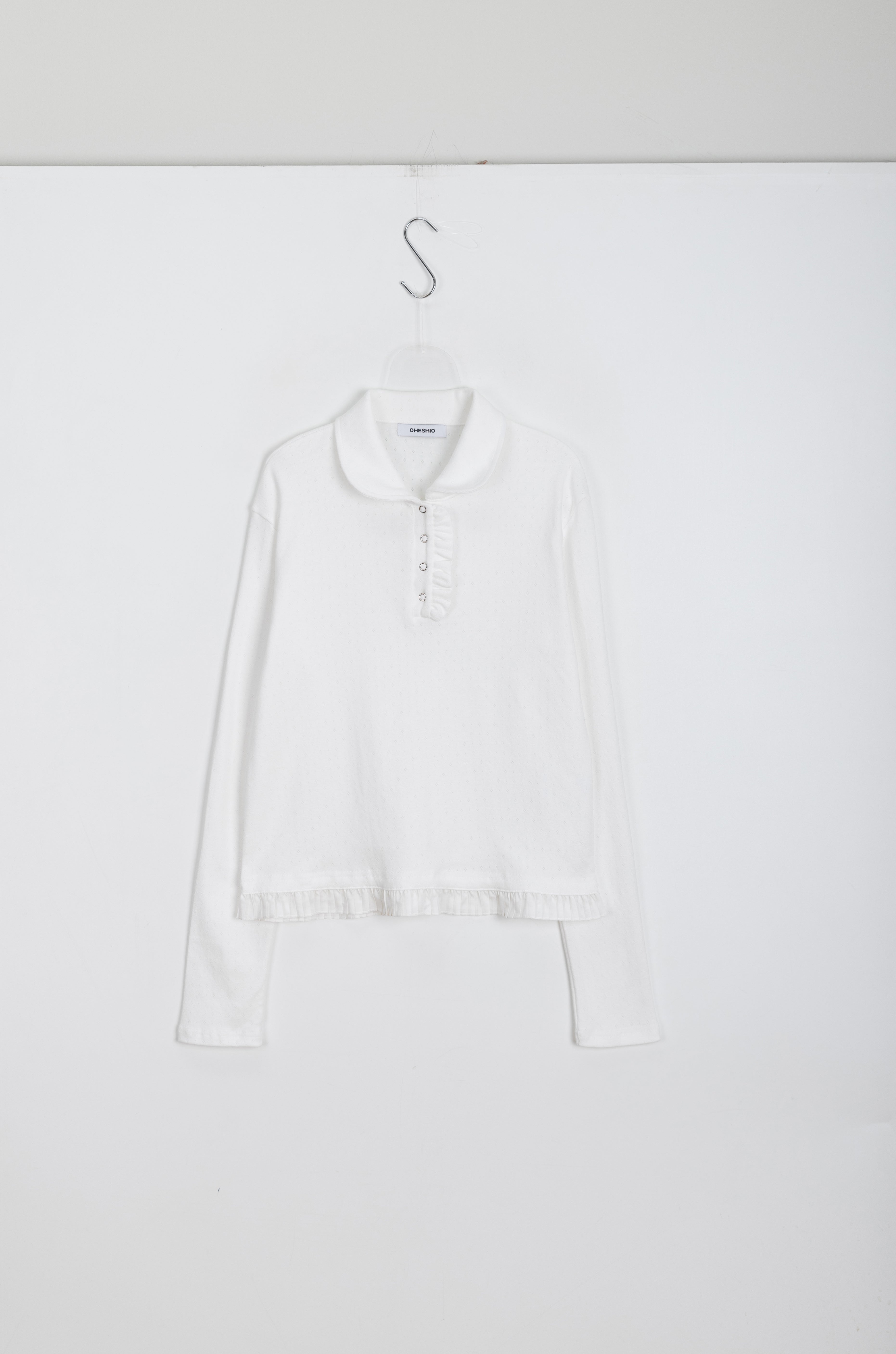 ROUND COLLAR FRILL LONG T-SHIRT_WHITE