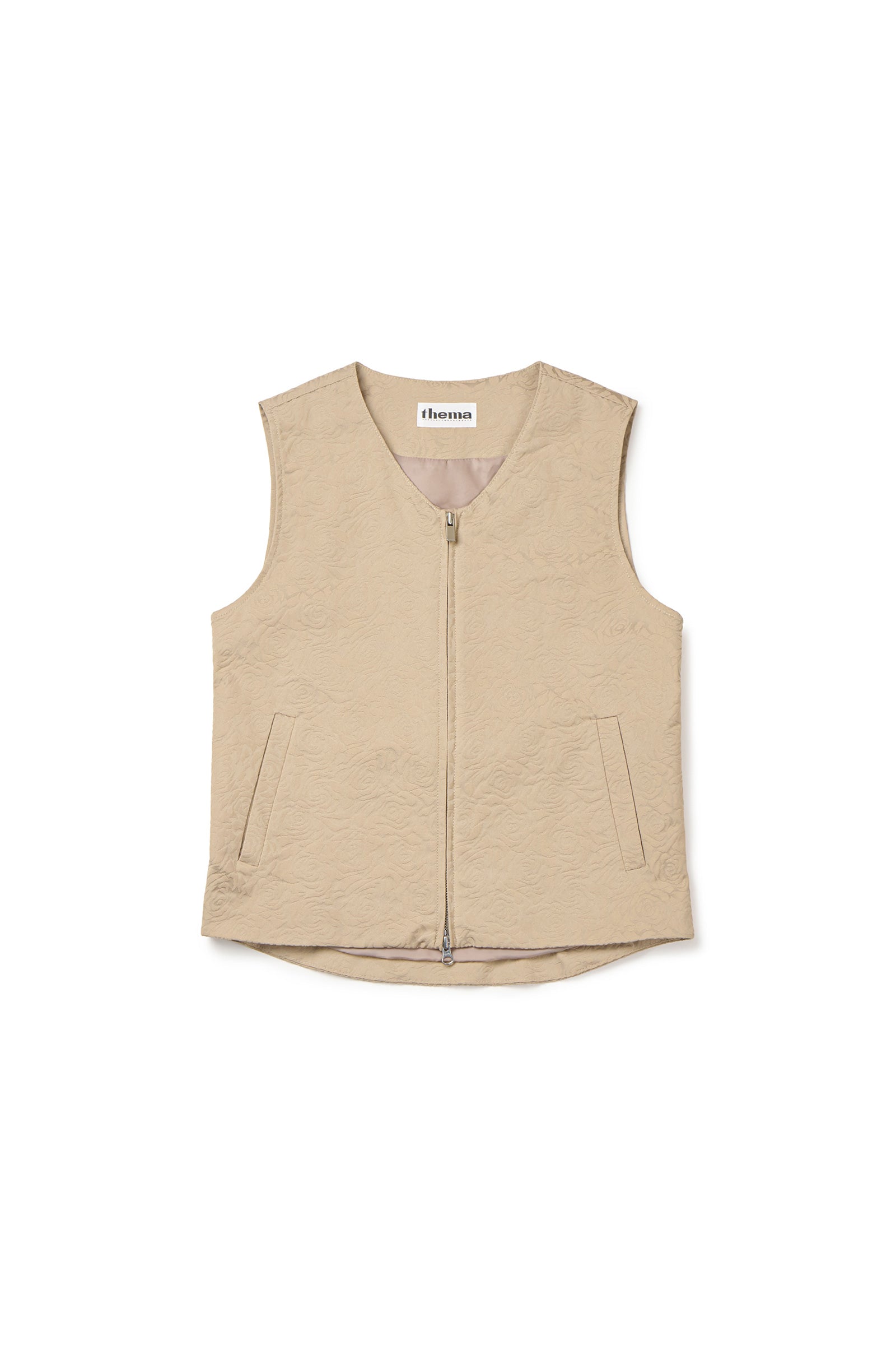 [WOMEN] FLOWER JACQUARD BELTED VEST_BEIGE