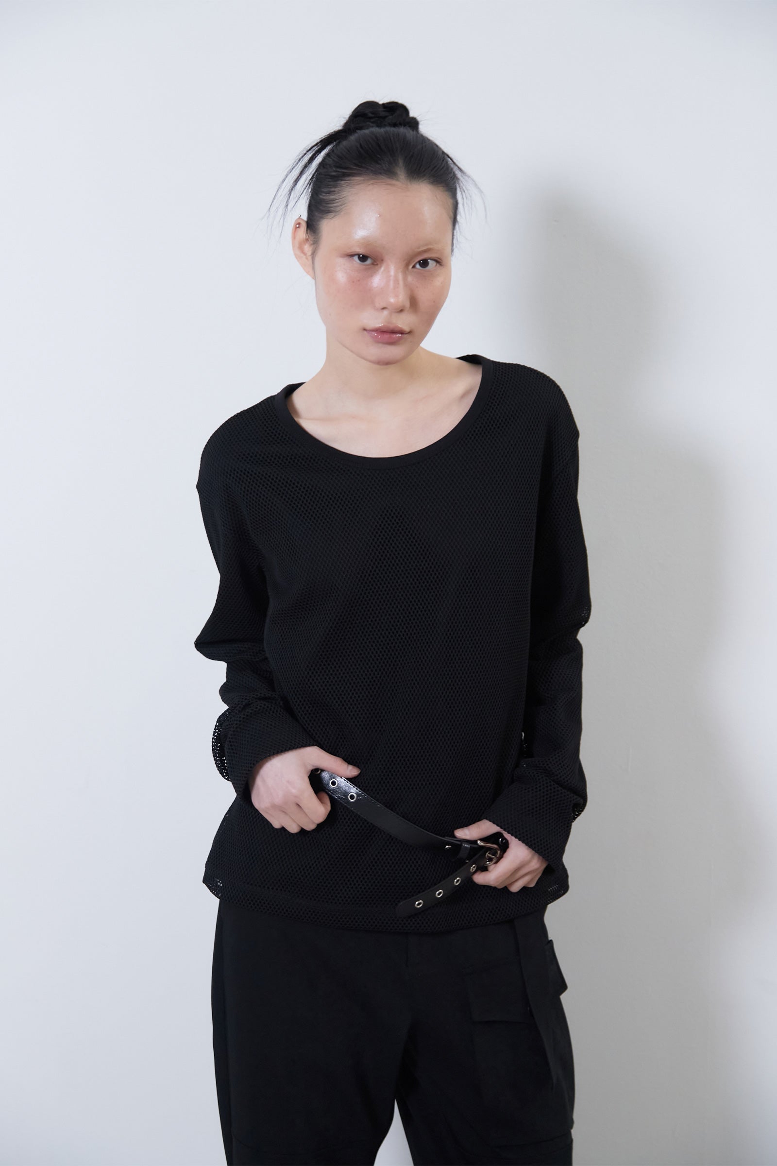 MESH LAYERED LONG SLEEVE_NOIR