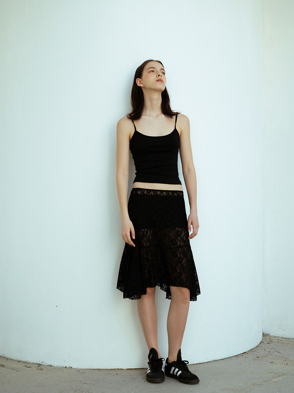 FLORAL LACE FLARE SKIRT_BLACK