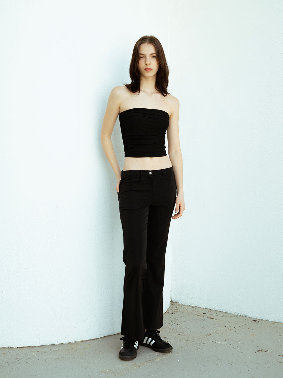 EYELET BOOTCUT PANTS_BLACK