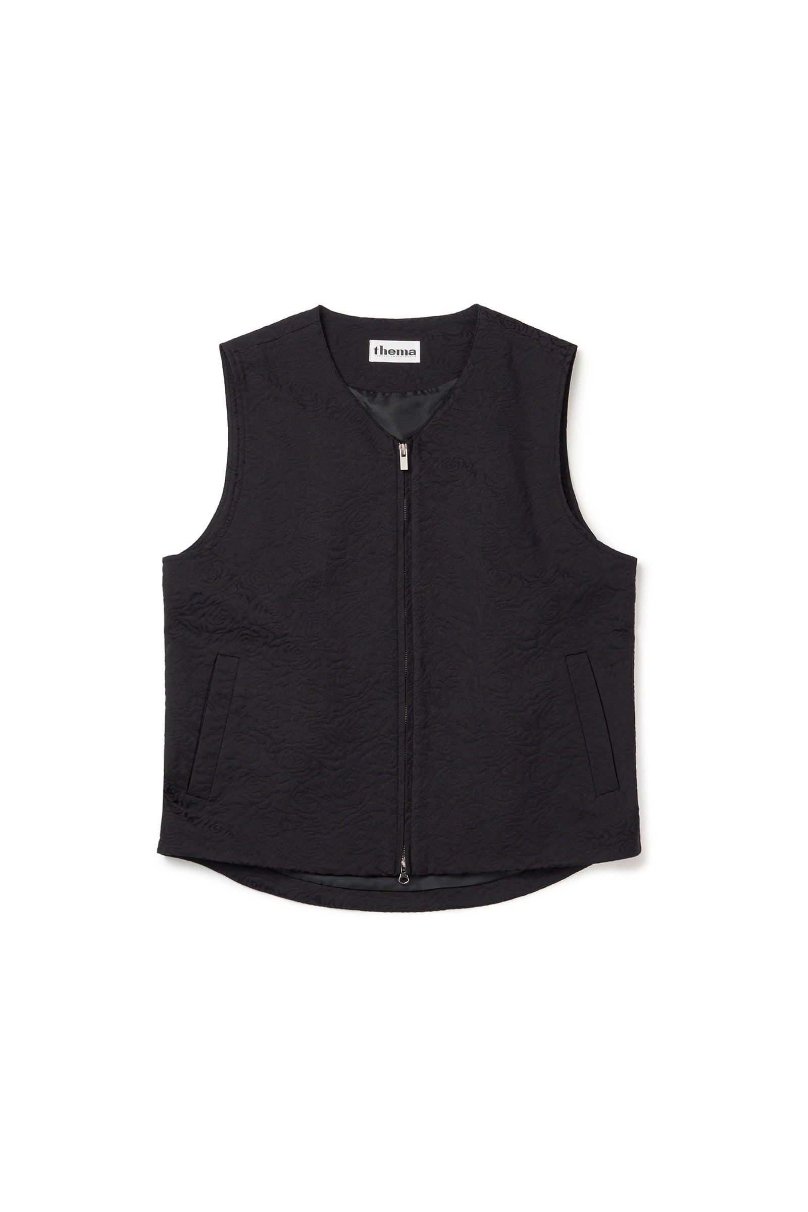 [MEN] FLOWER JACQUARD BELTED VEST_BLACK