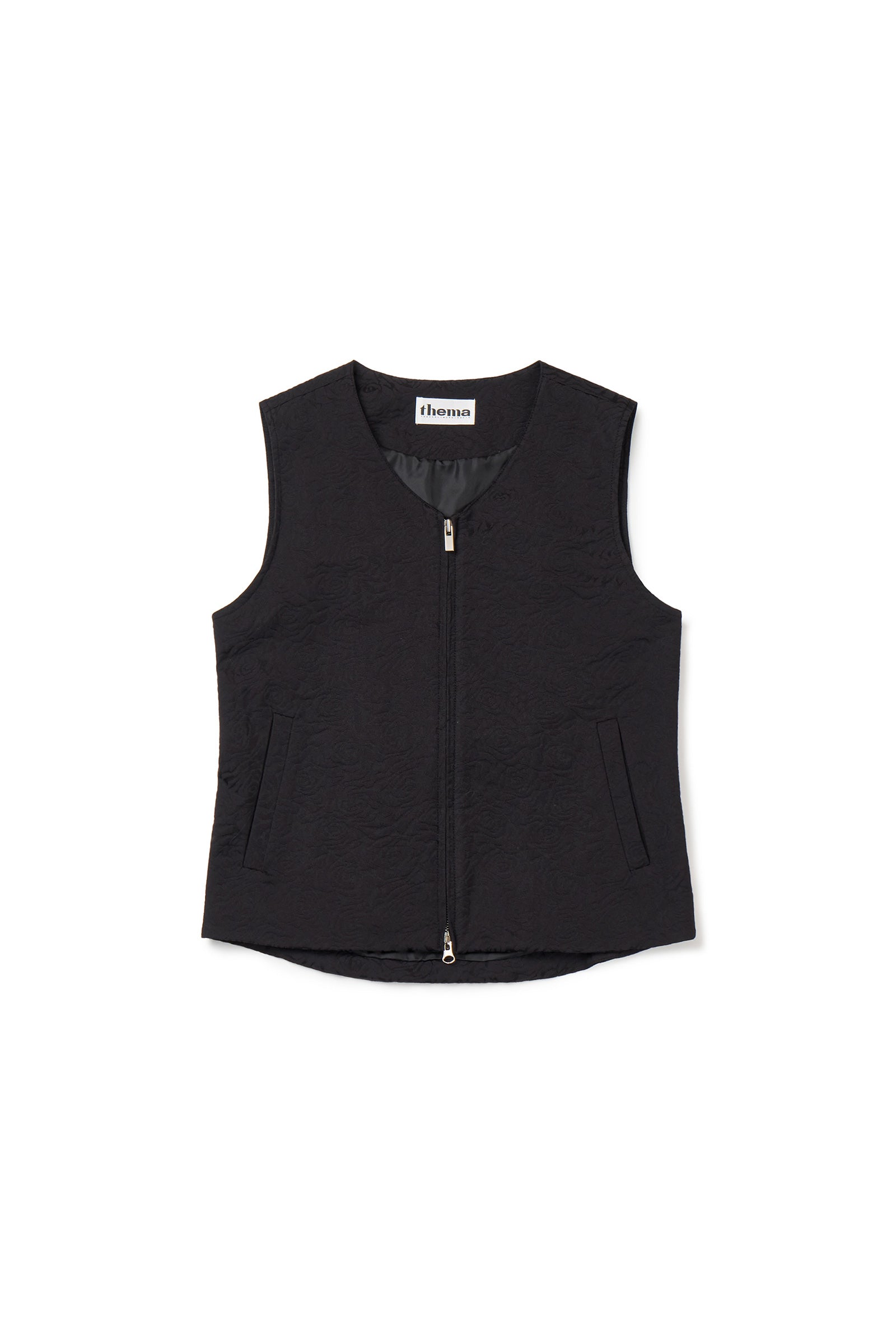 [WOMEN] FLOWER JACQUARD BELTED VEST_BLACK