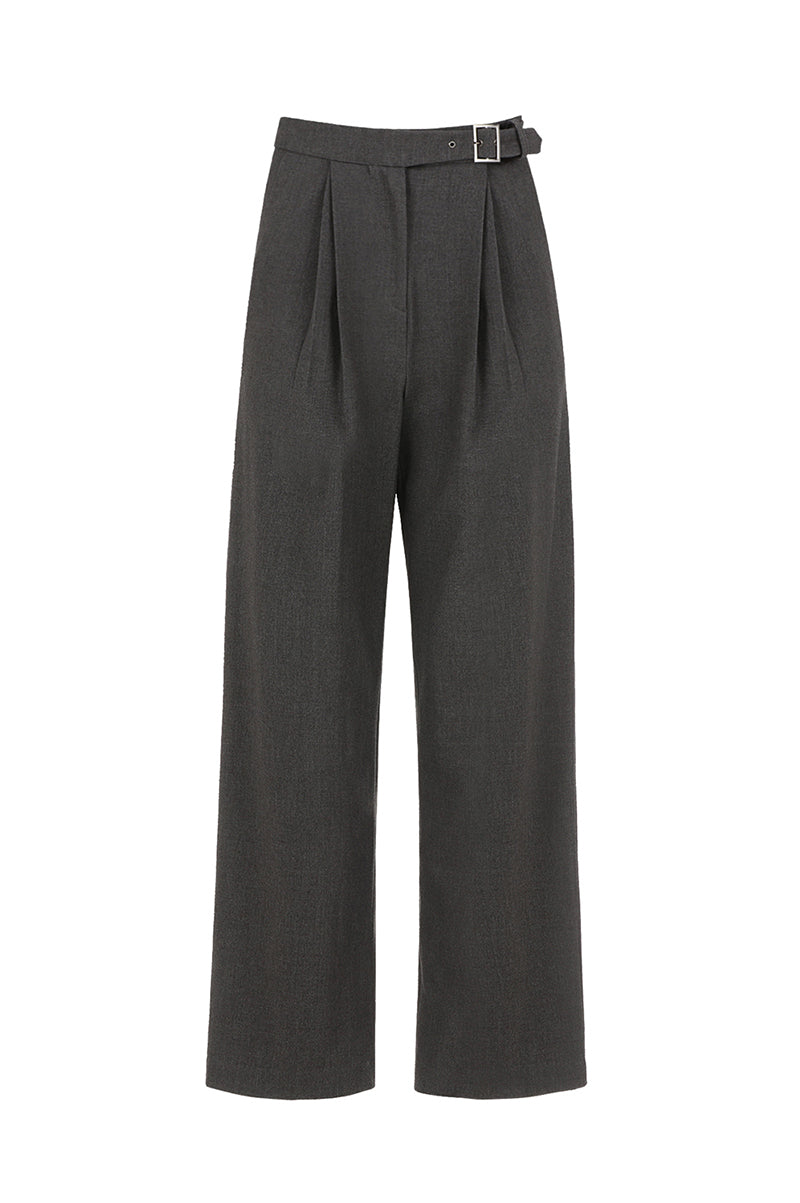 DOUBLE TUCK WIDE BELT SLACKS_CHARBON