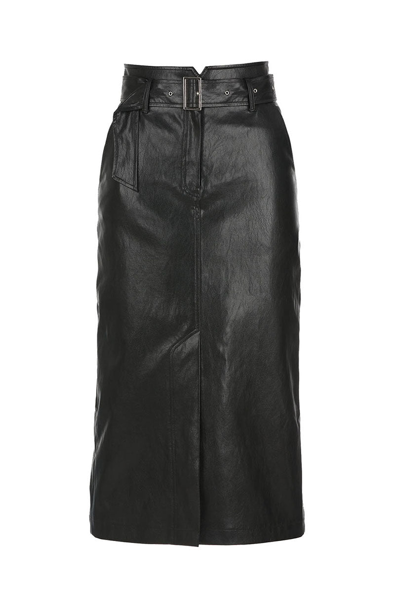 FAUX LEATHER HIGH WAIST SKIRT_BLACK