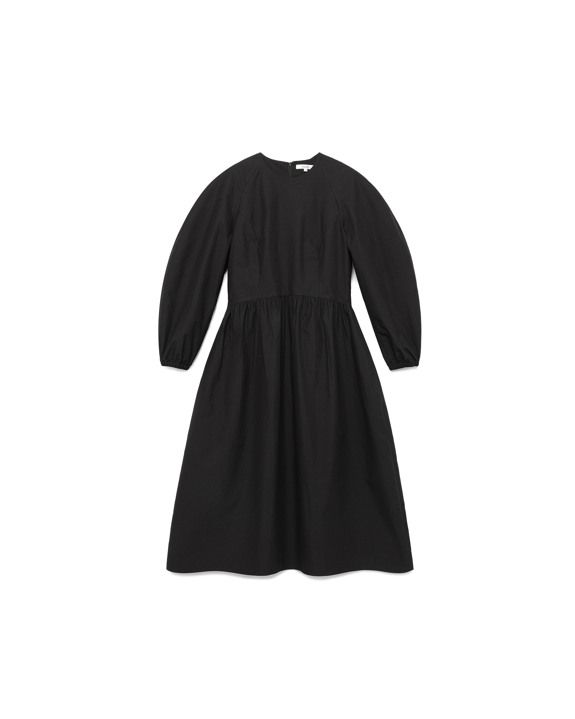 VOLUME RAGLAN SLEEVE LONG DRESS_BLACK