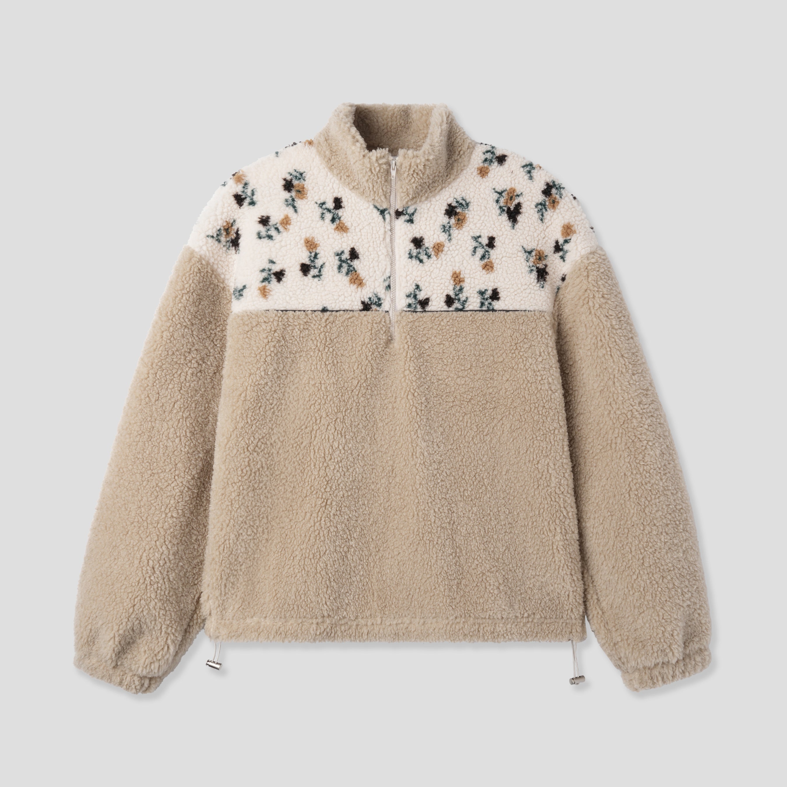 FLOWER FLEECE ZIP UP_BEIGE