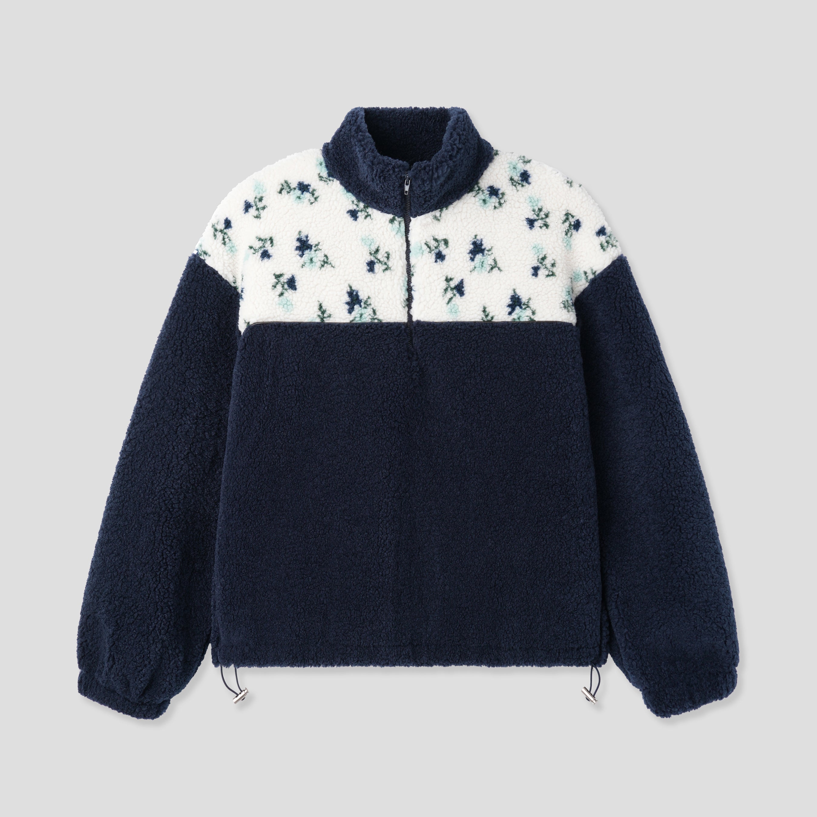 FLOWER FLEECE ZIP UP_BLEU MARINE