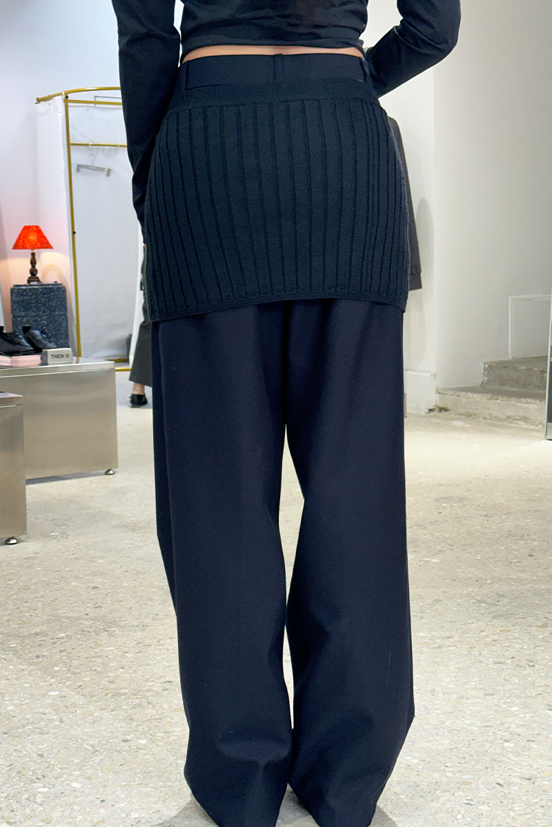 KNIT BUTTON LAYERED PANTS_NAVY