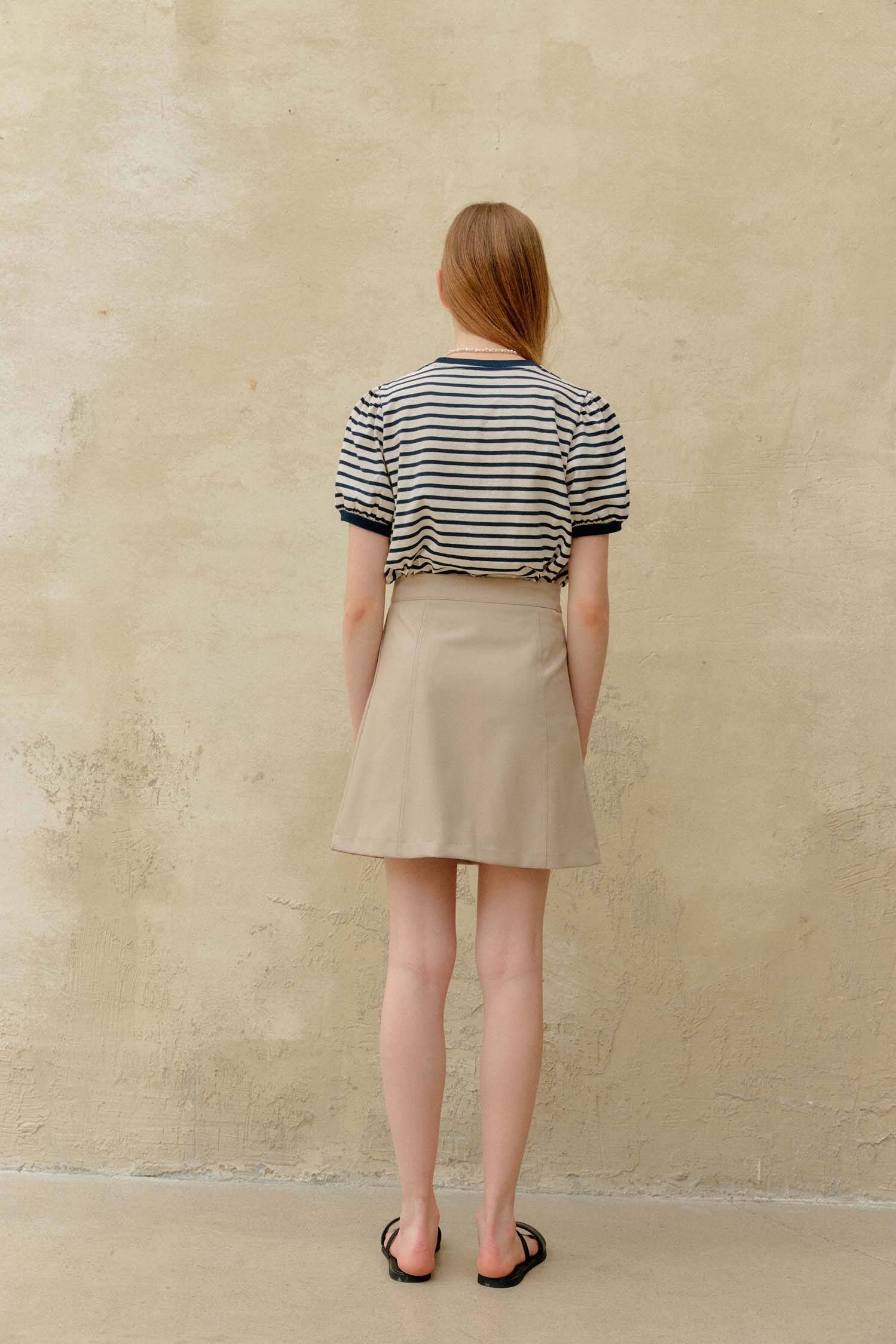 STRIPE SHIRRING T-SHIRT_IVORY