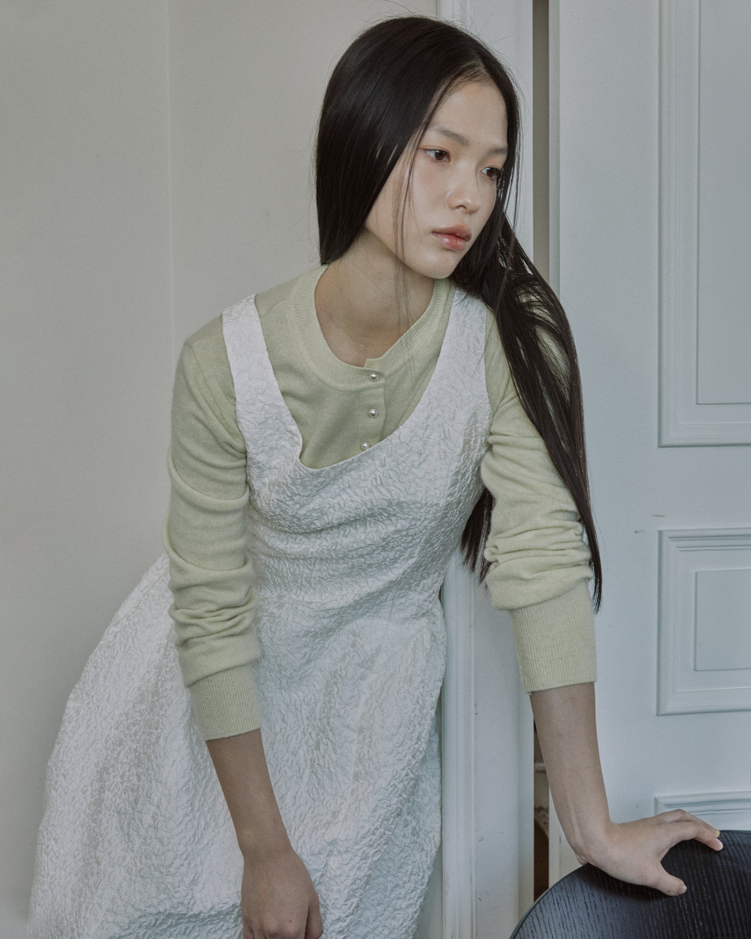 BACK BANDING JACQUARD DRESS_IVORY