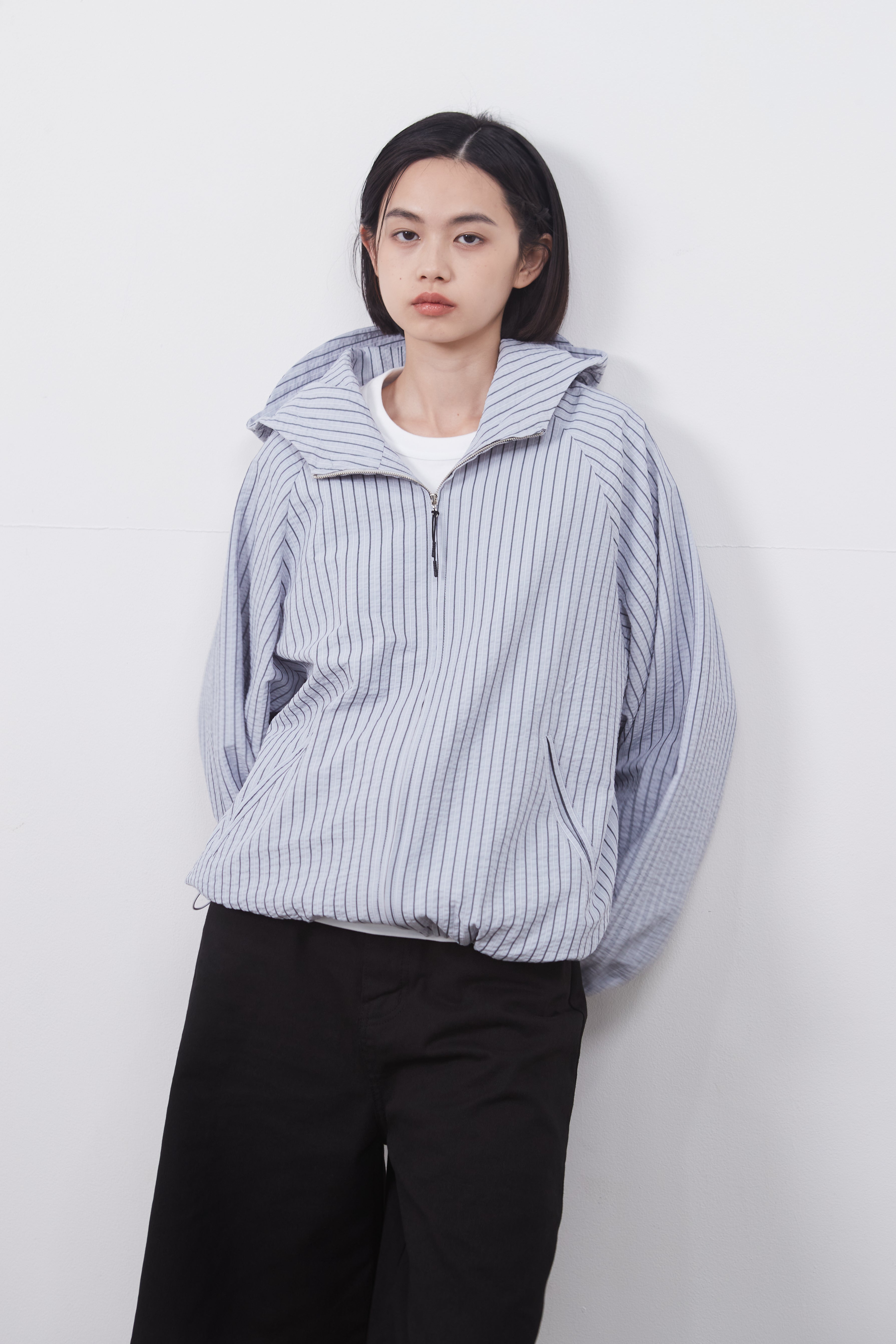 STRIPE HOODED WINDBREAKER JUMPER_SKYBLUE