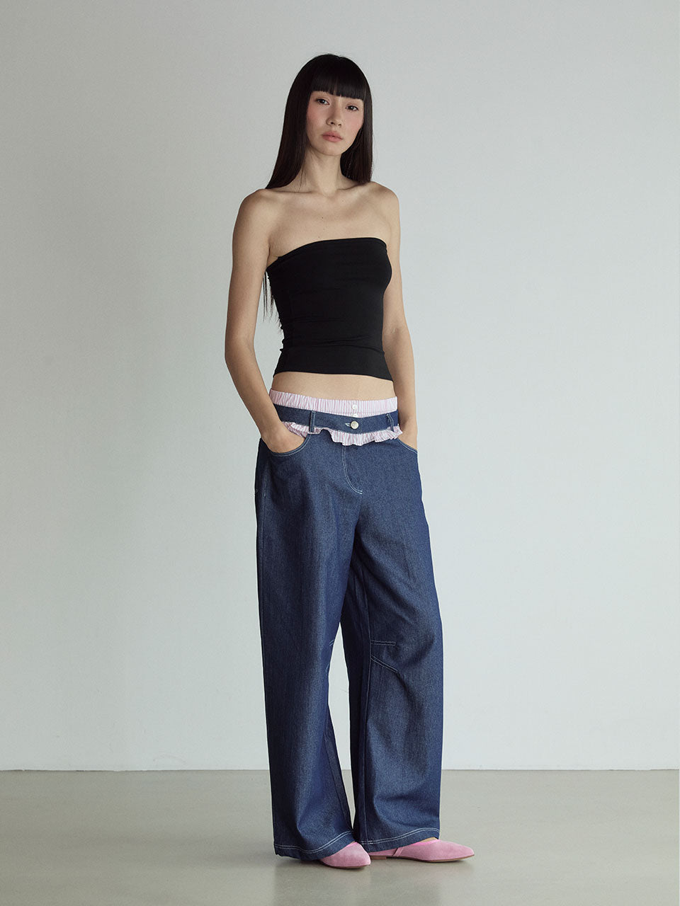 FRILL BLOCK PANTS_BLUE