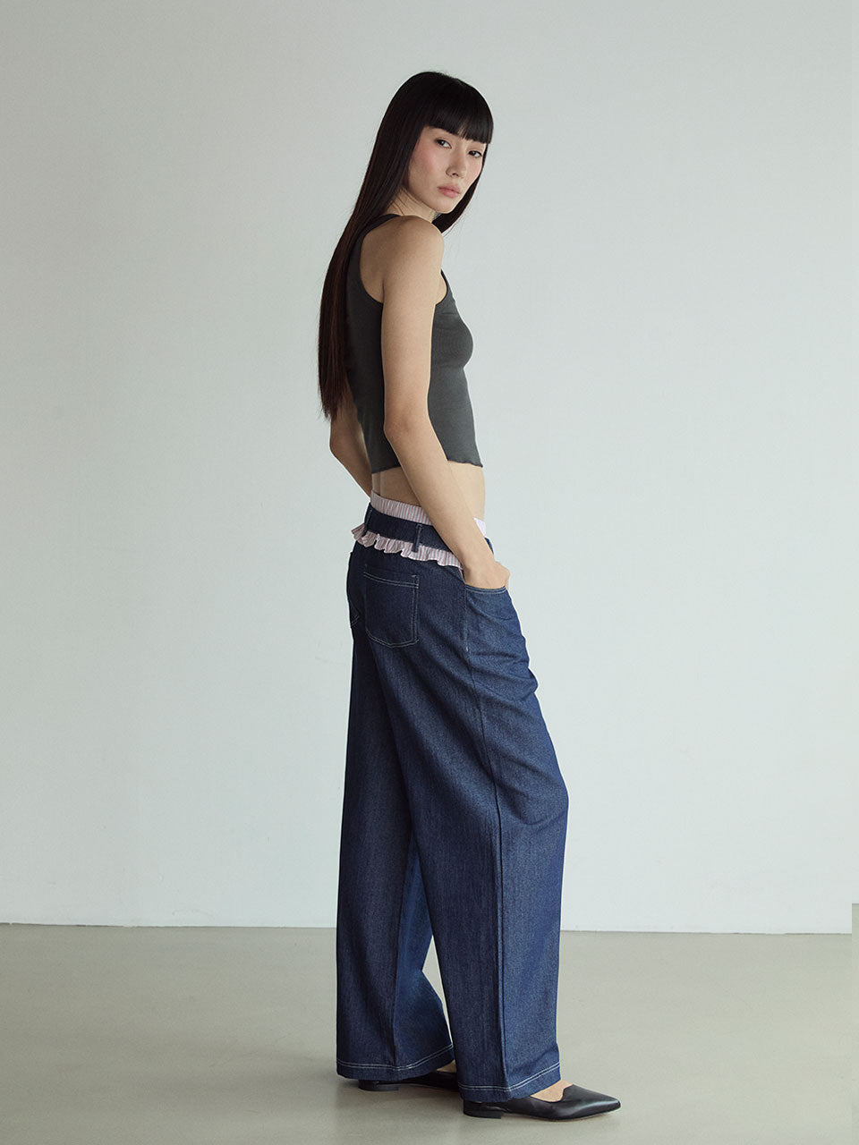 FRILL BLOCK PANTS_BLUE