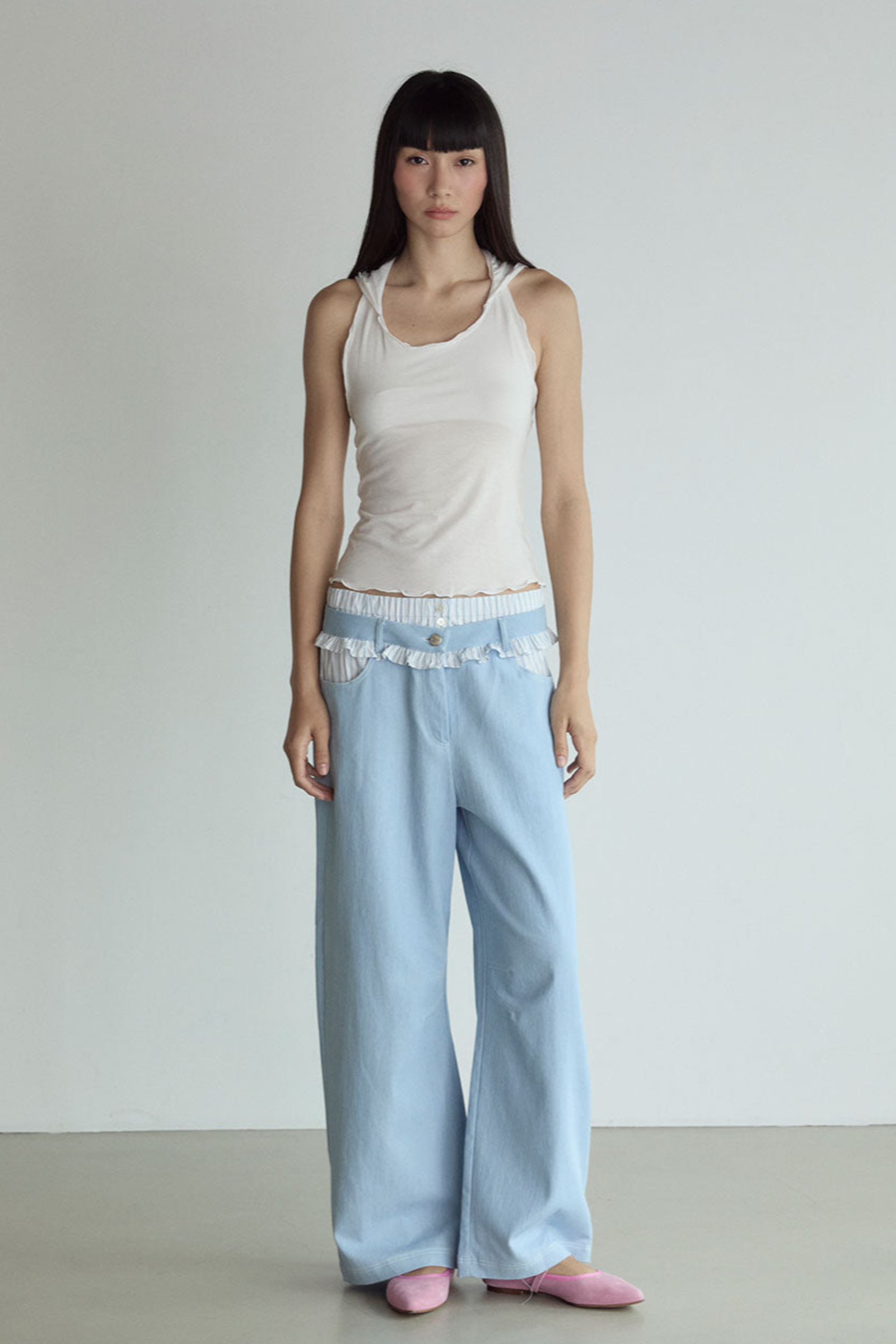 FRILL BLOCK PANTS_BLEU CLAIR