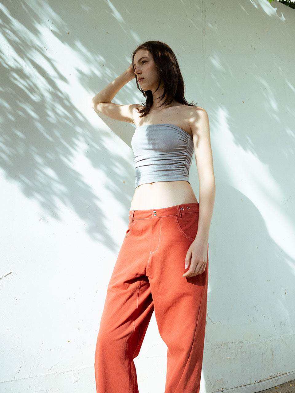 VISUS, PANTALON EN COTON SURPIQUÉ_ROUGE ARGILE