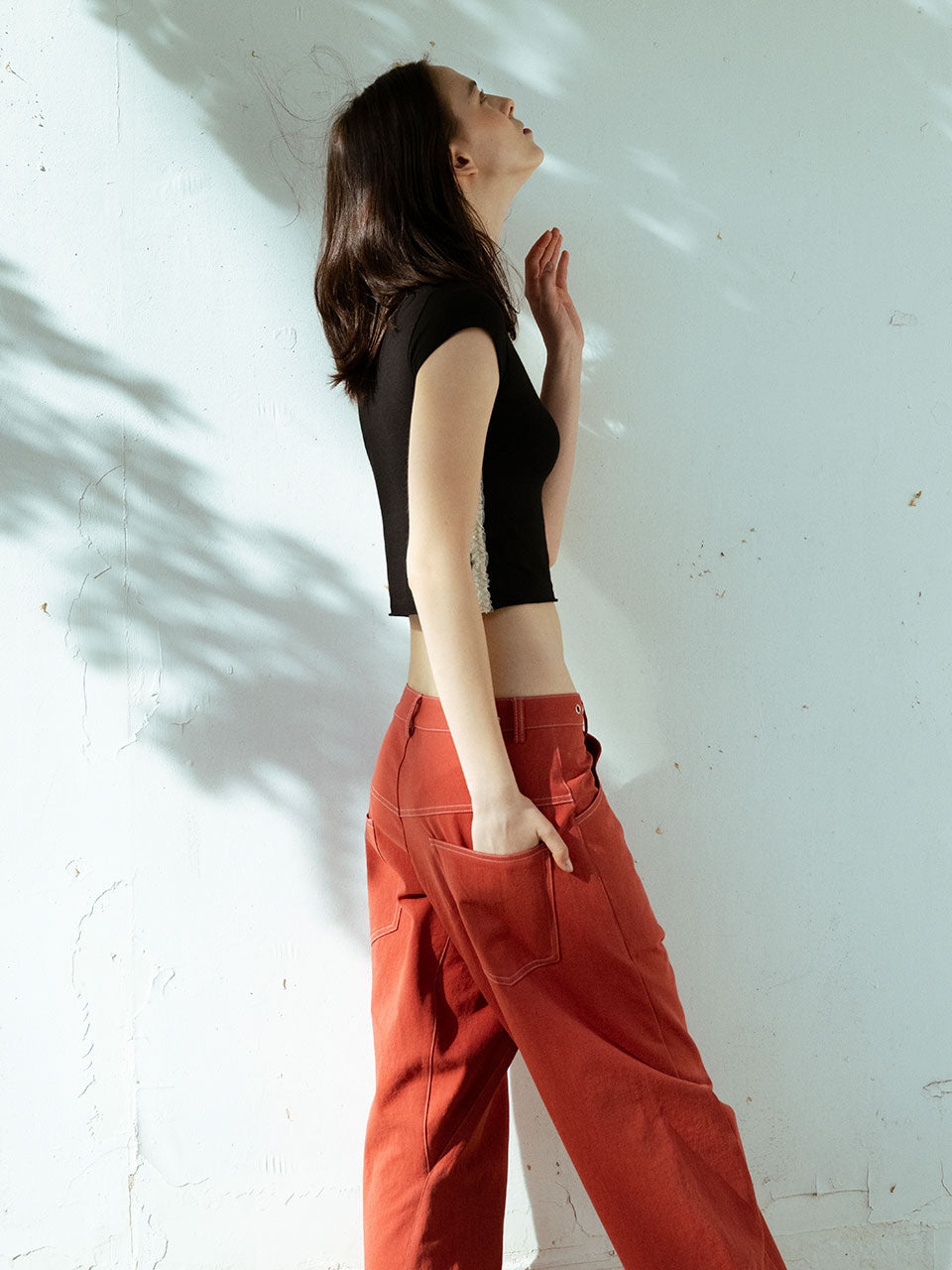 STITCH LOWRISE COTTON PANTS_RED CLAY